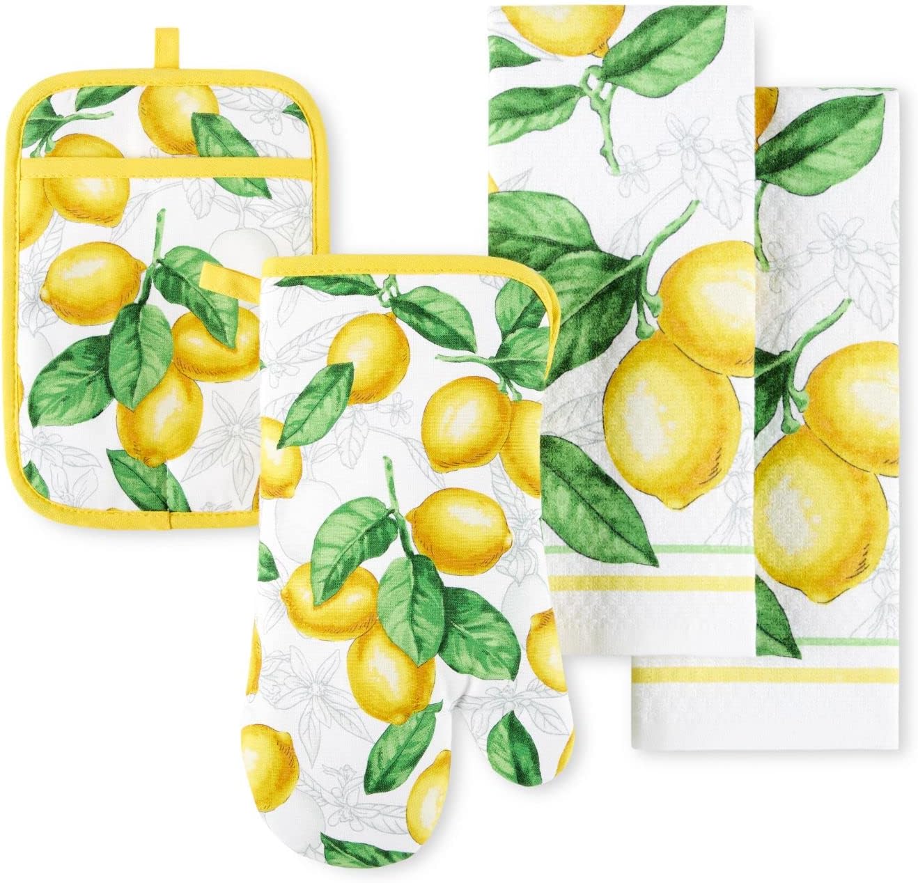 Martha Stewart 4-Pack Kitchen Set with Lots of Lemons Design