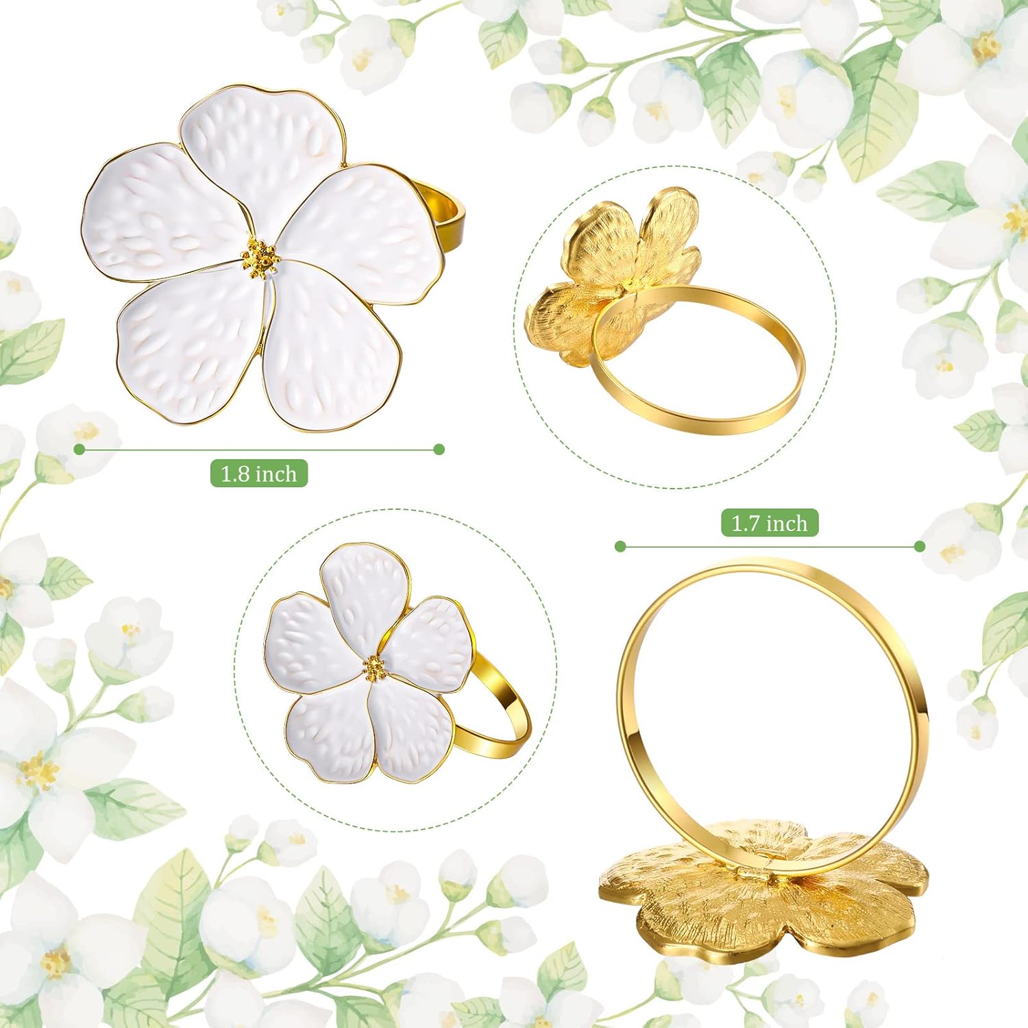 6-Piece Gold Flower Napkin Rings Set