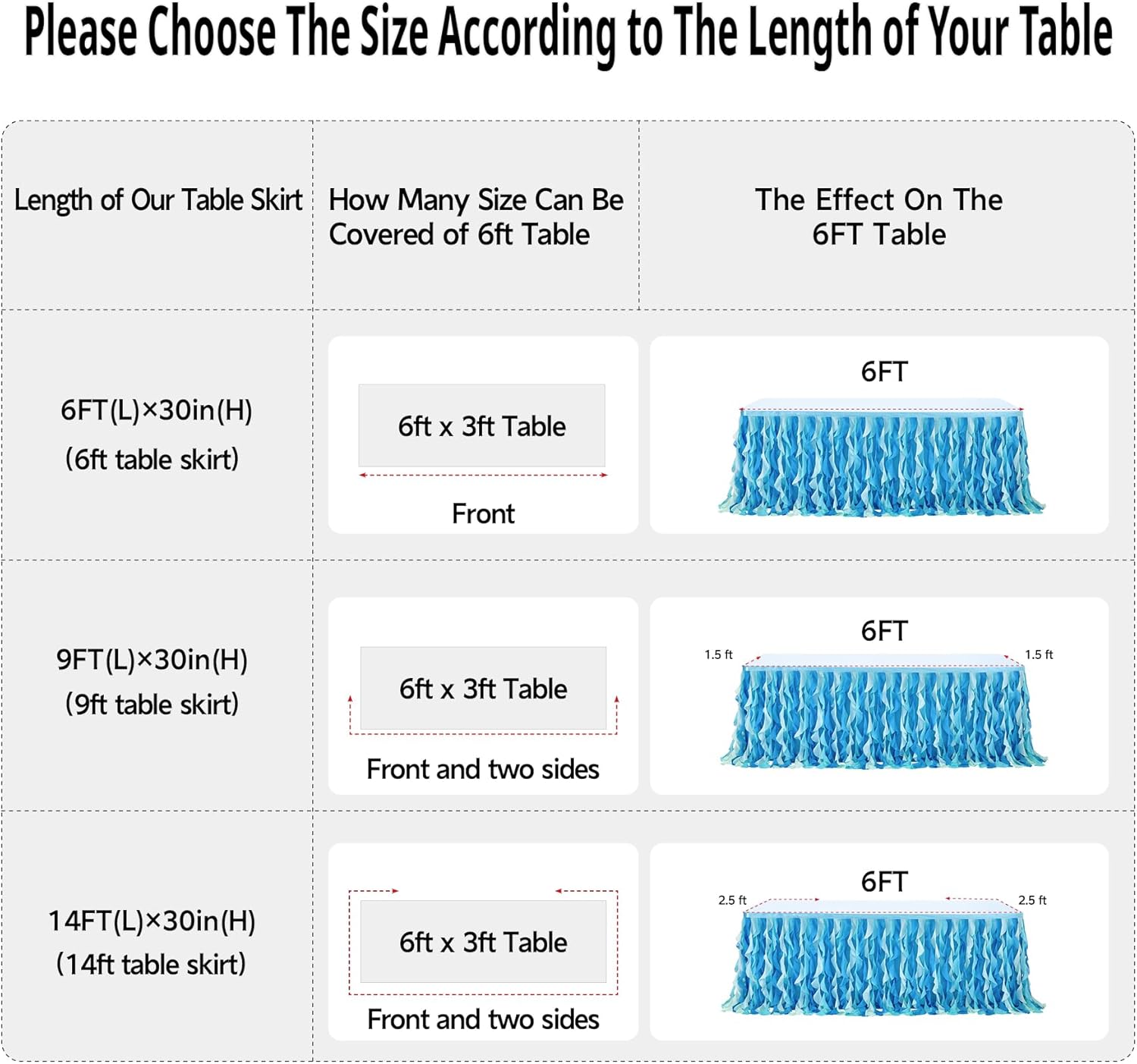 Leegleri 6FT Tulle Table Skirt Ocean Blue Perfect for Baby Celebrations