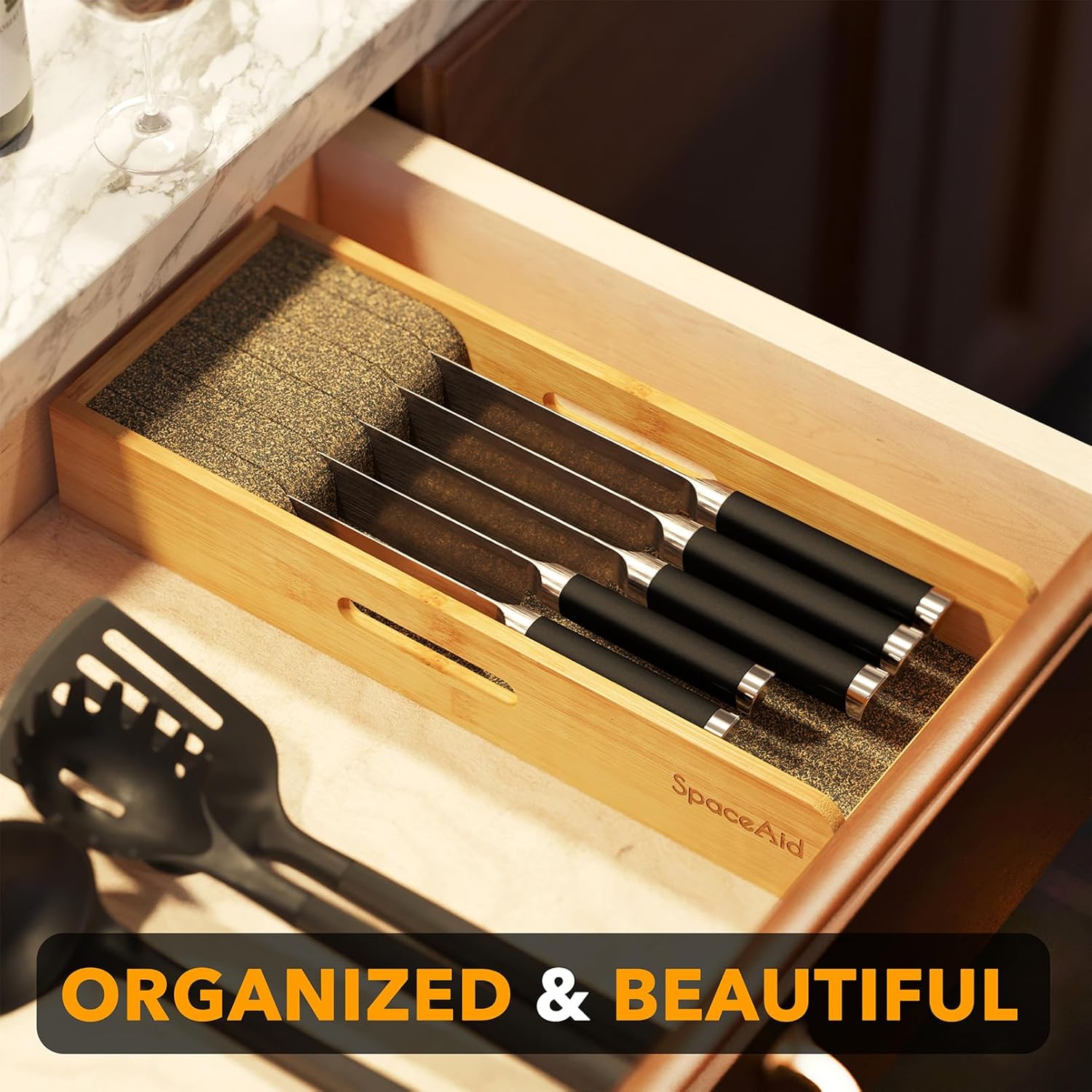 SpaceAid Bamboo Knives Organizer Small