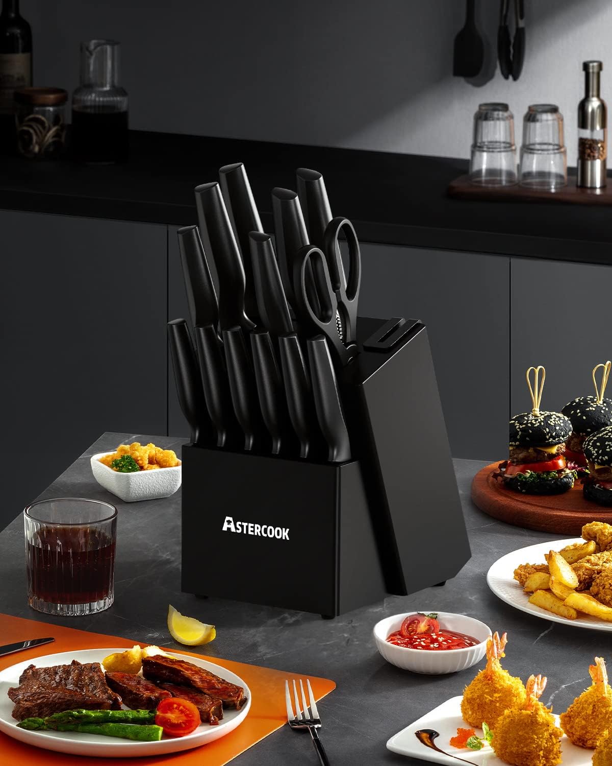 Astercook Knives with Sharpener Set