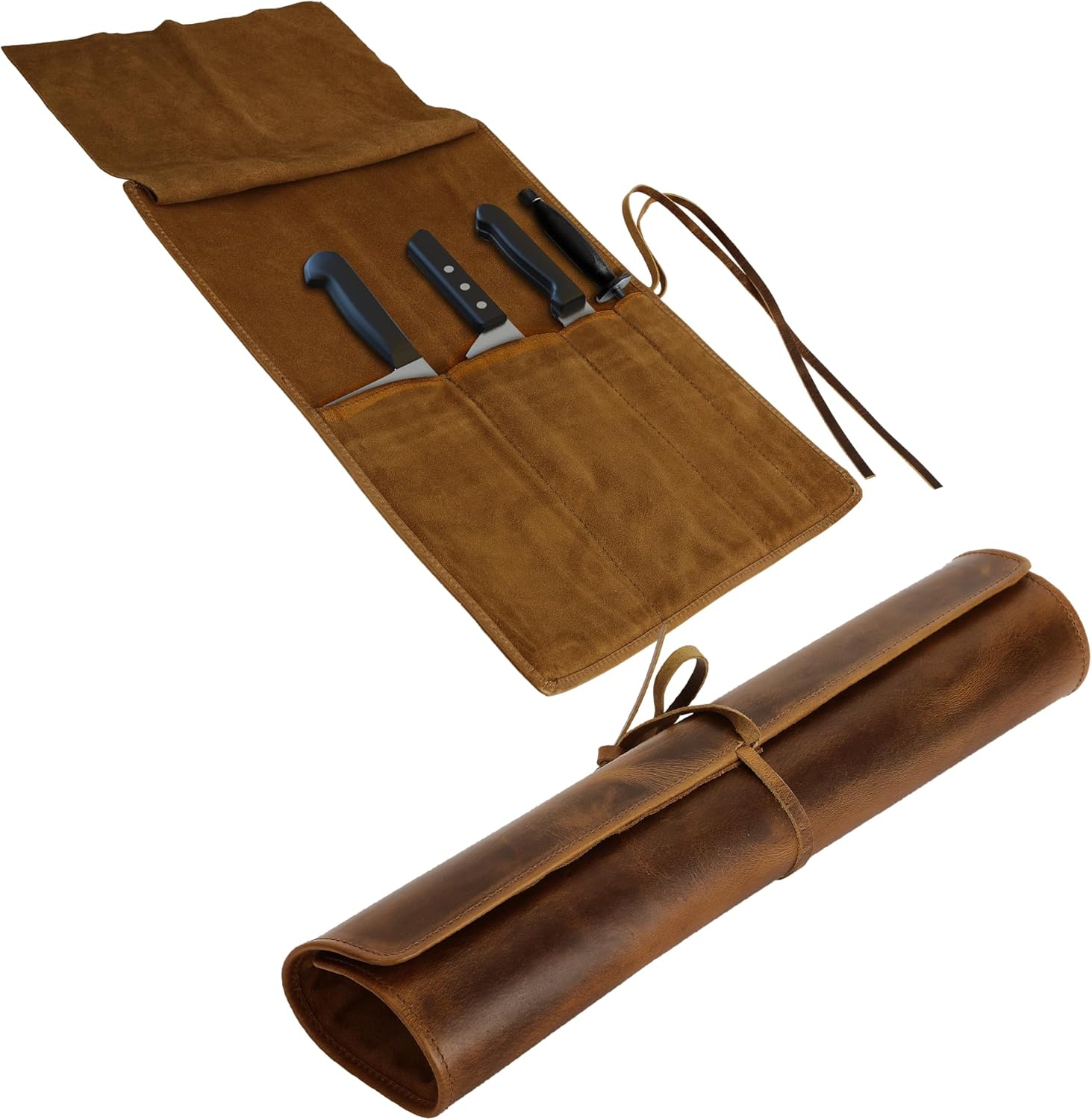 Premium Leather Knife Roll Bag