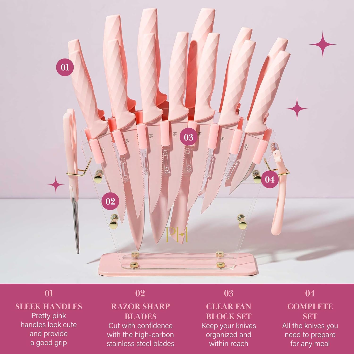Paris Hilton-Kitchen Knife Set Pink Gold