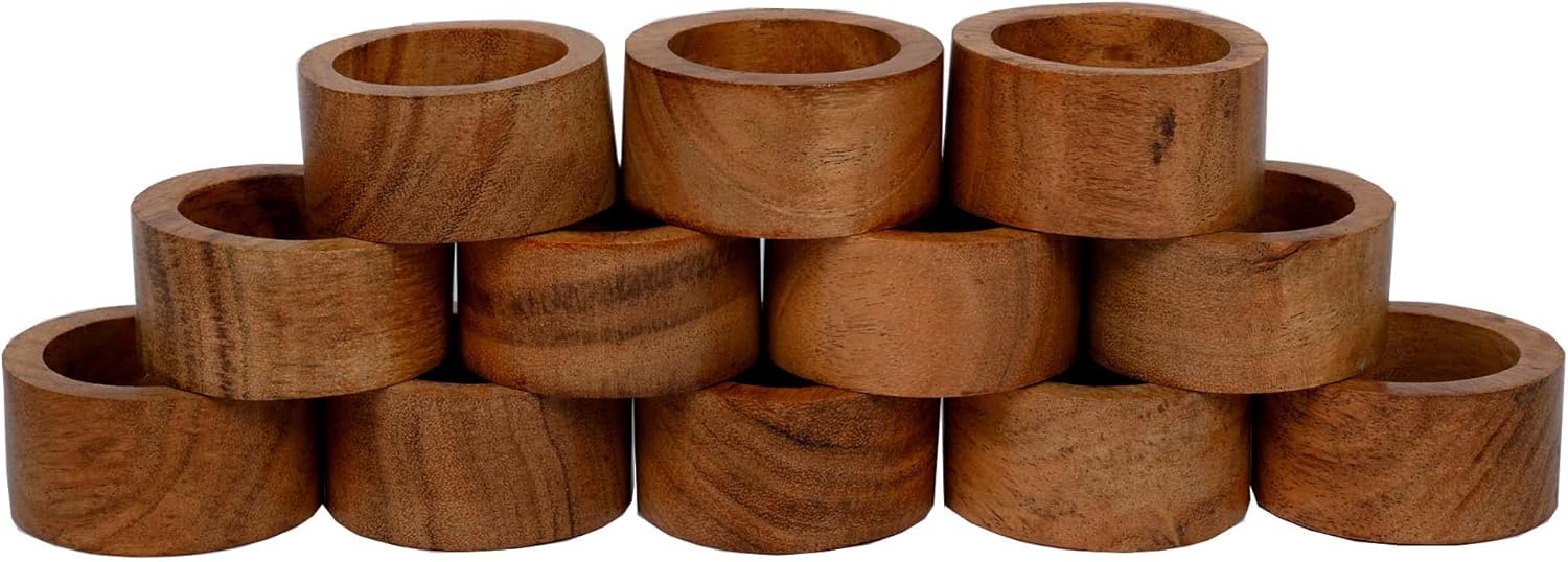 Handmade Acacia Napkin Rings 12 Set for Dining and Home