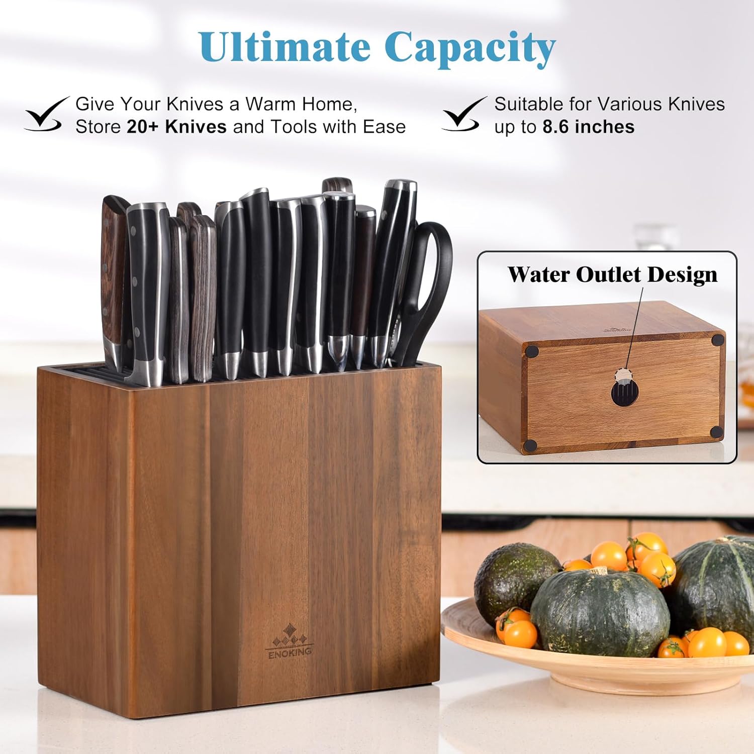 Space-Saving Acacia Wooden Knife Holder