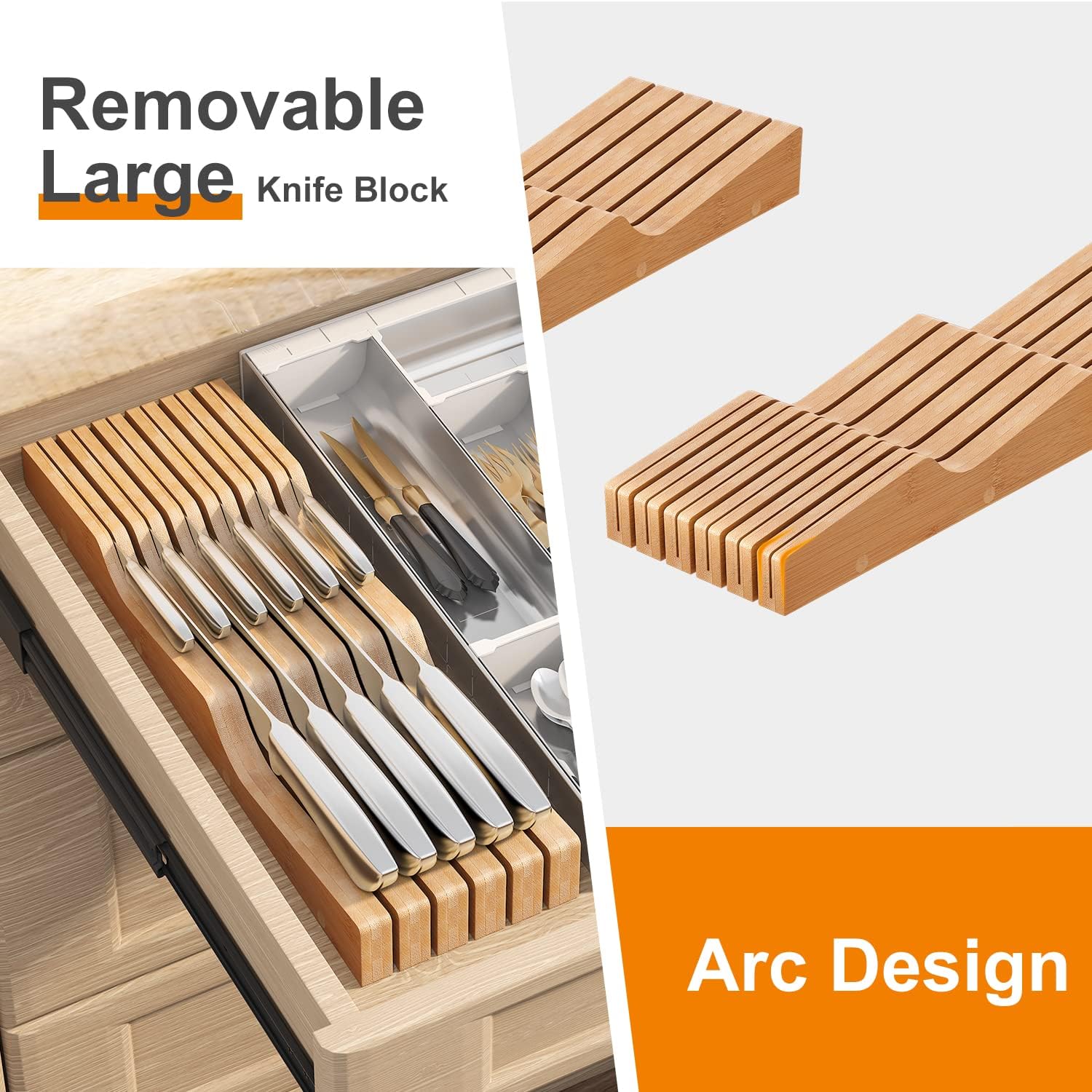 Space-Saving Bamboo Knife Block Organizer