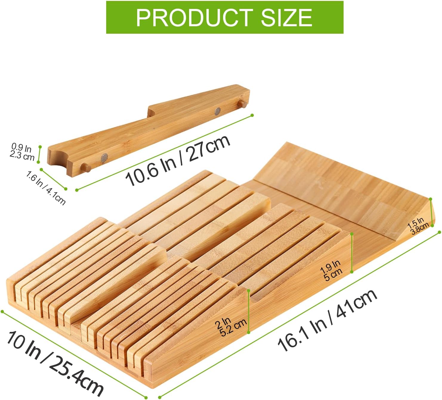 BBAMKnife Organizer with Sharpener Detachable Bamboo Knife Block for 16 Knives