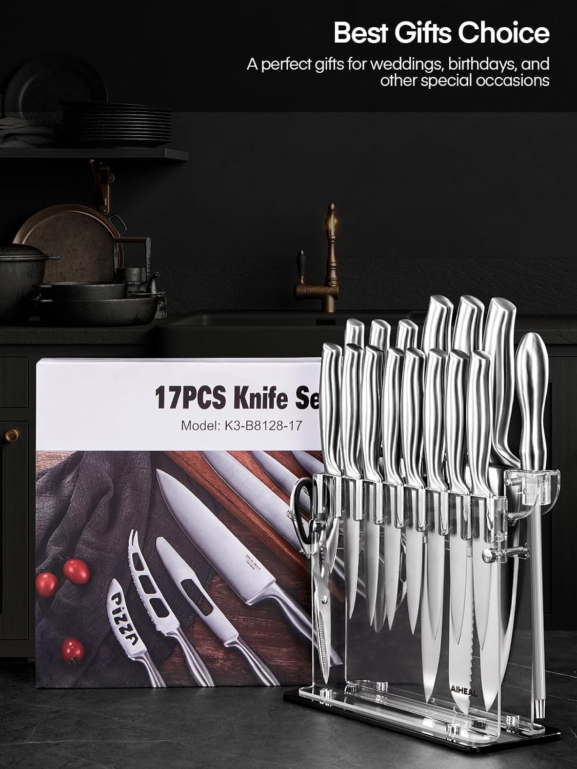Aiheal 17PCS Kitchen Knife Set