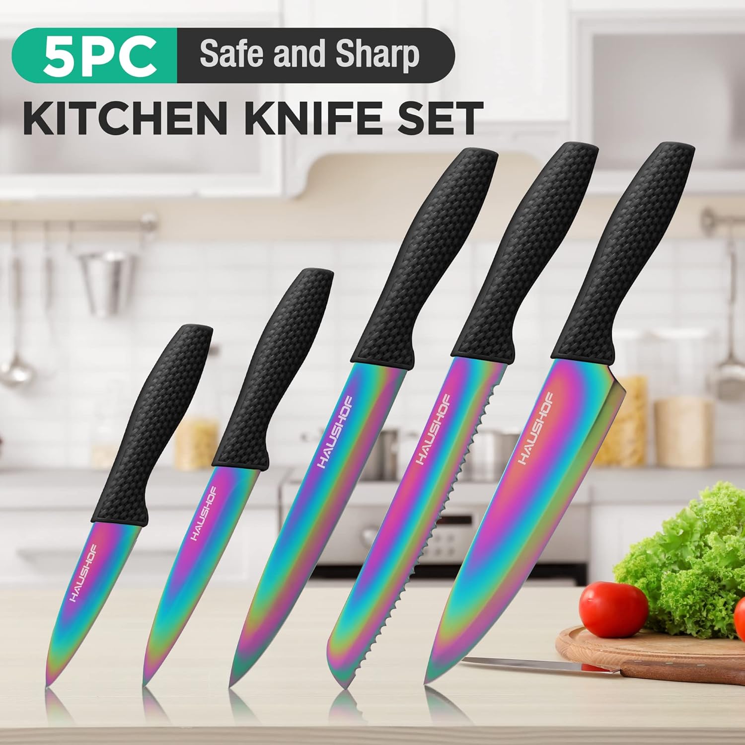 HAUSHOF Professional Kitchen Knife Set 5 Pieces Rainbow Design