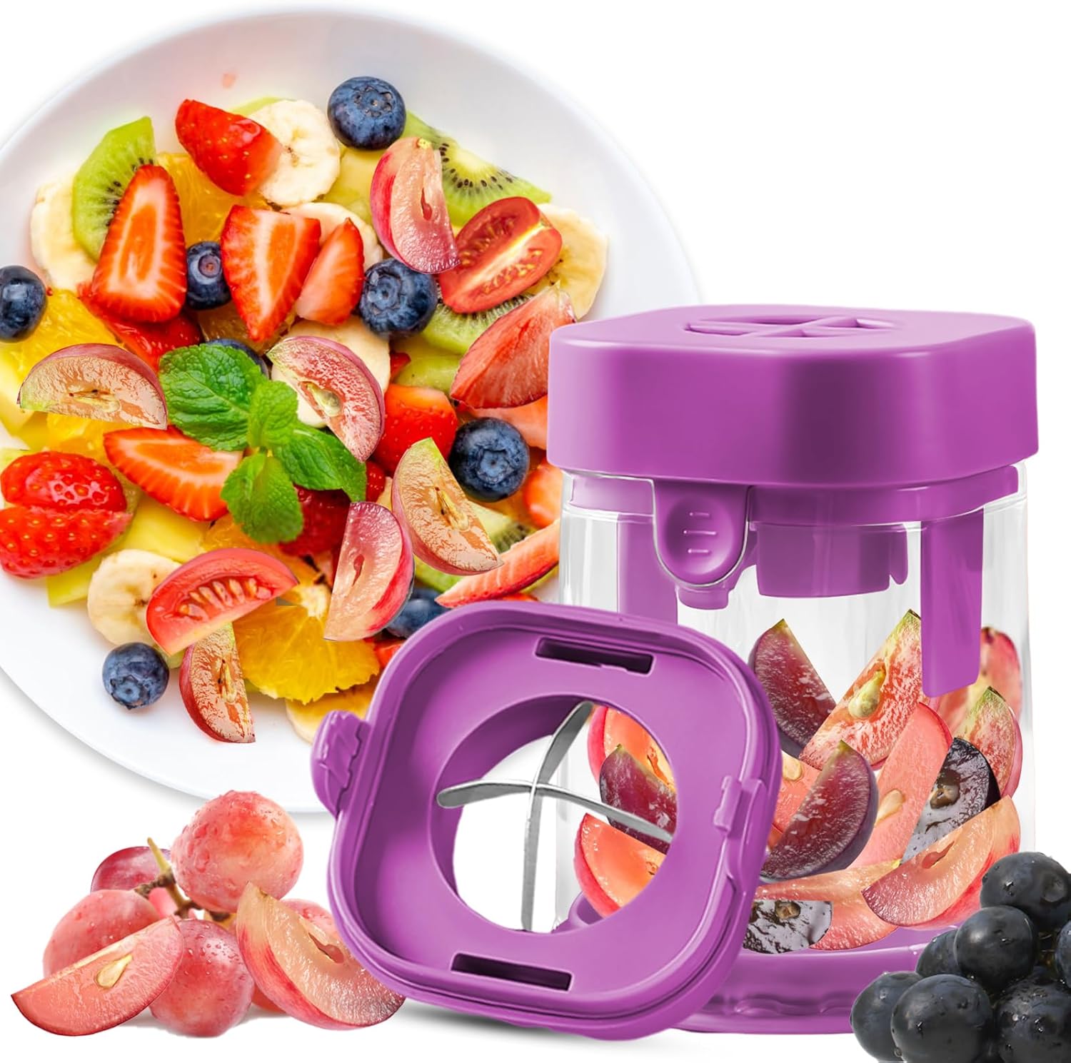 Stainless Steel Small Fruit Cutters Multitool Food Cutter for Kids Purple