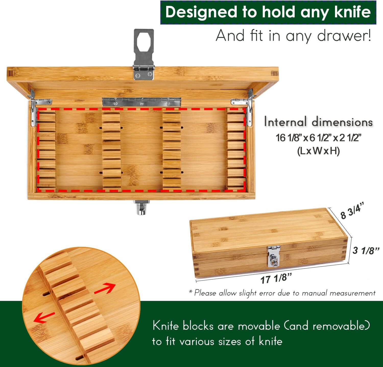 Bamboo Kitchen Knife Holder Lock Box for Kids Safe Durable