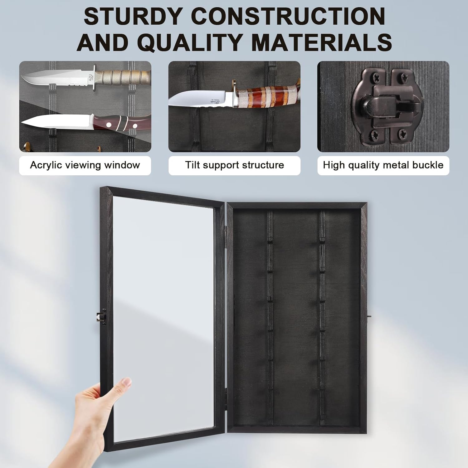 Triceratops - Lockable Knife Display Case for Storage Presentation Black