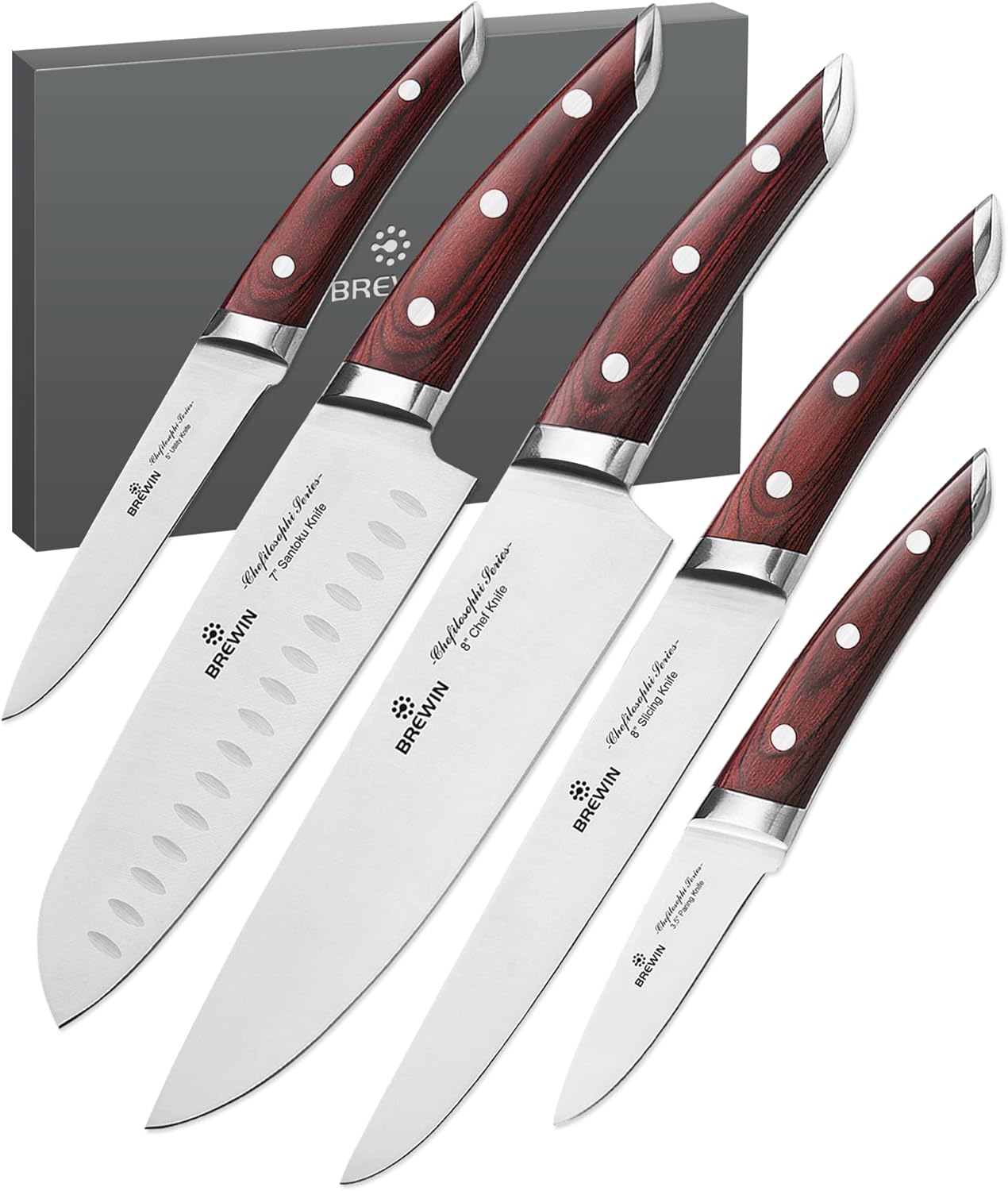 Brewin CHEFILOSOPHI 5-Piece Professional Chef Knife Set