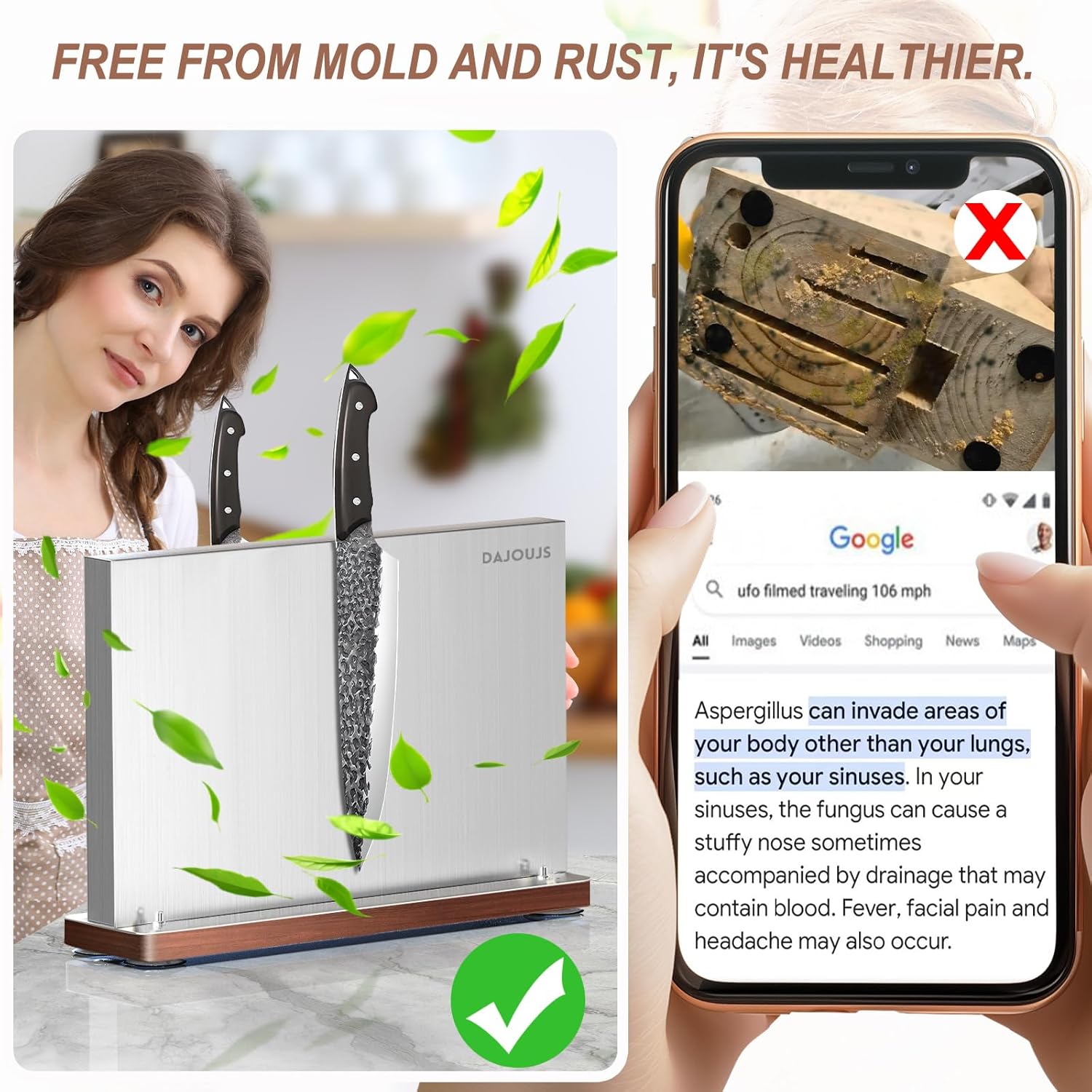 DAJOUJS Magnetic Knife Block Stainless Steel Knife Holder for Kitchen Counter
