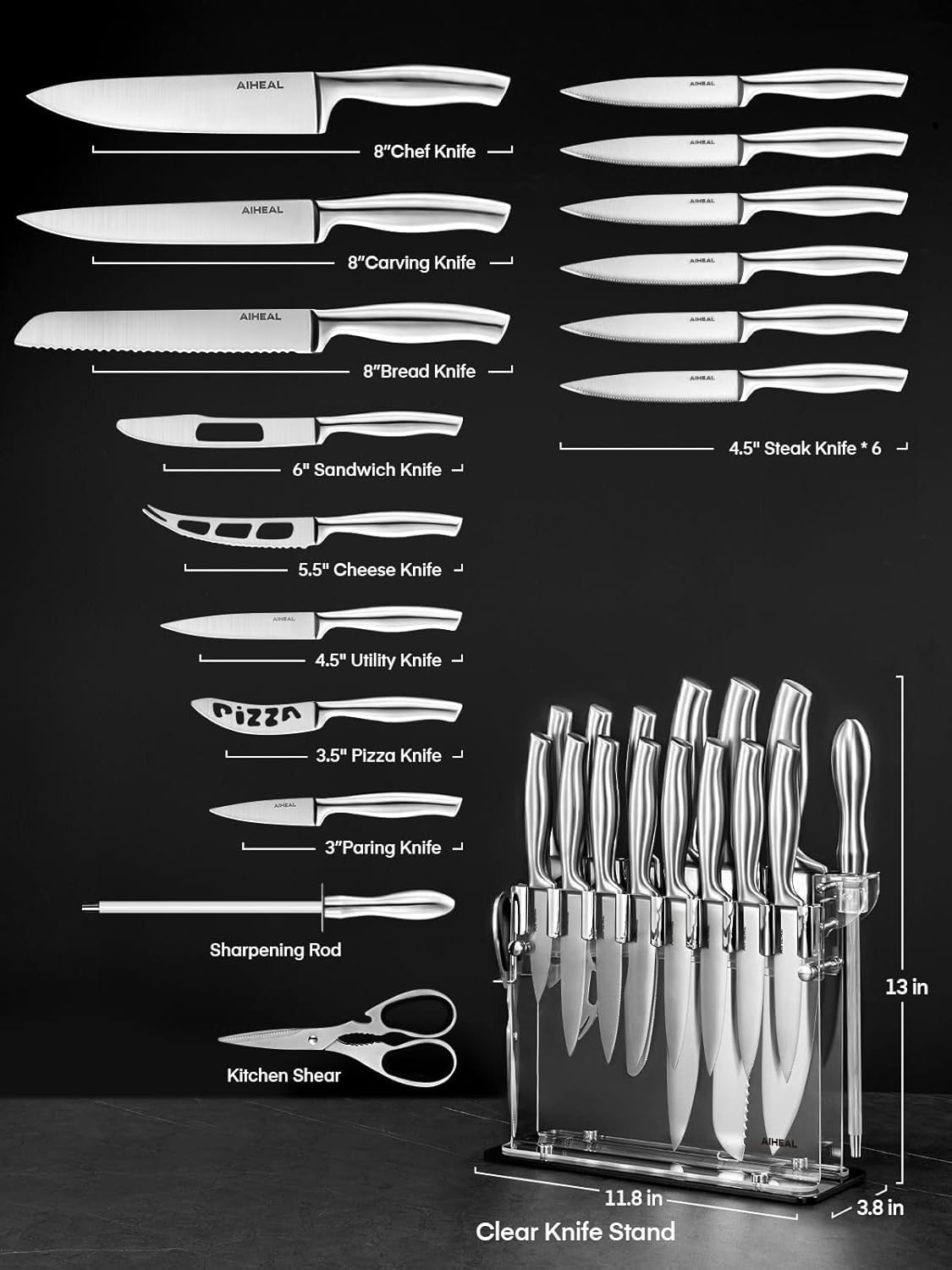 Aiheal 17PCS Kitchen Knife Set