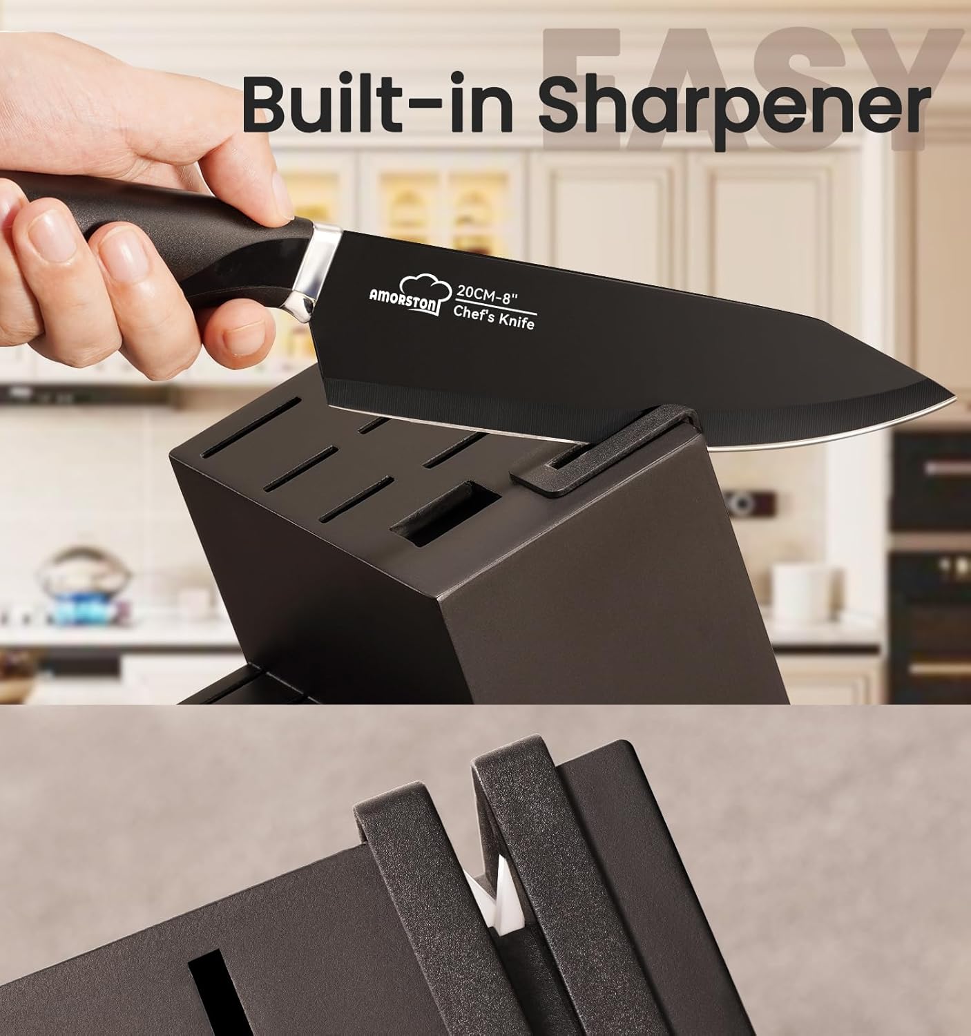 Amorston 15-Piece Knife Set with Built-in Sharpener