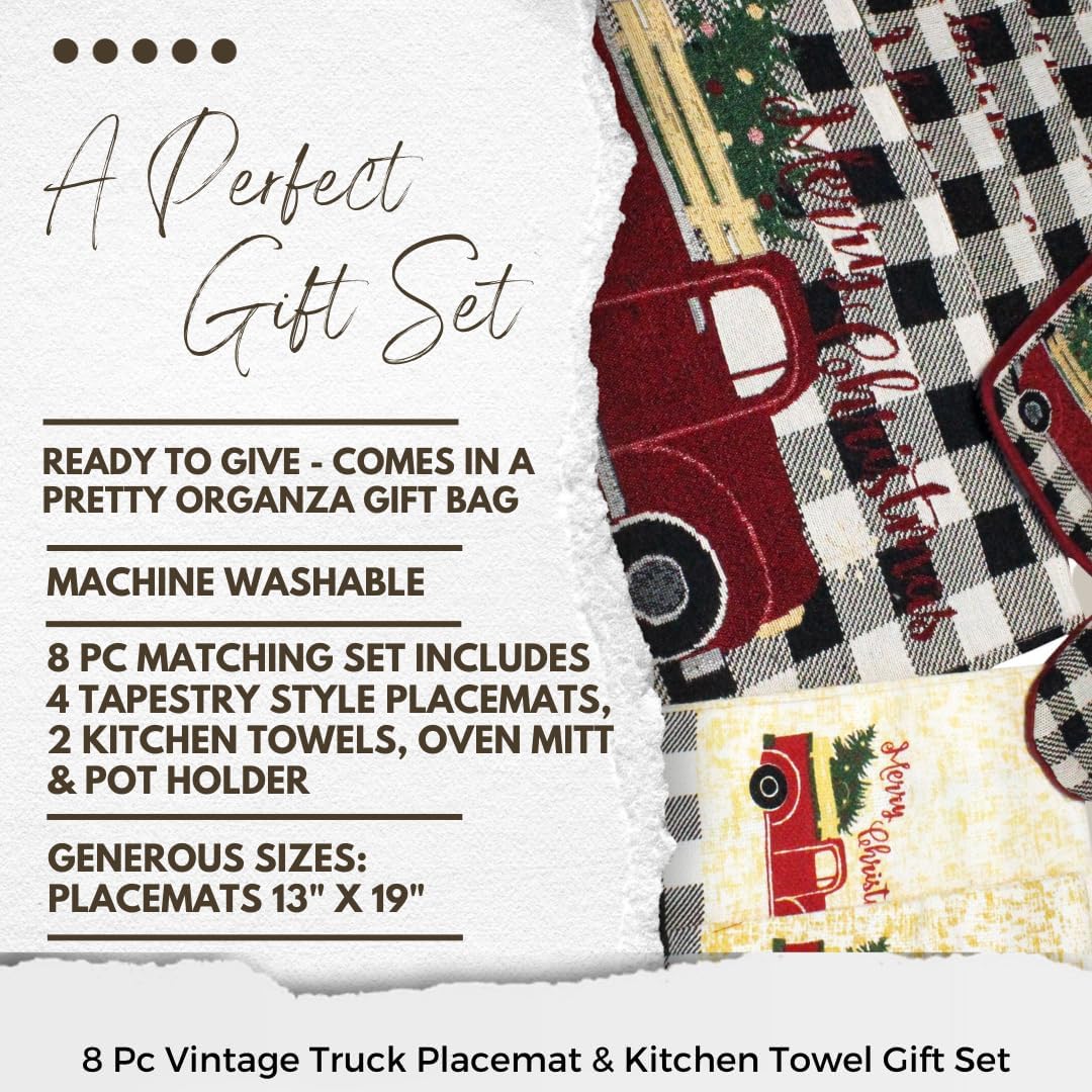 8-Piece Christmas Buffaloe Plaid Placemats Kitchen Decor Set