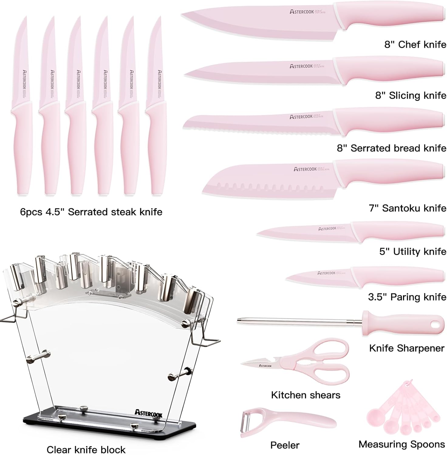 German High Carbon Stainless Steel Kitchen Knife Set with Block and Sharpener
