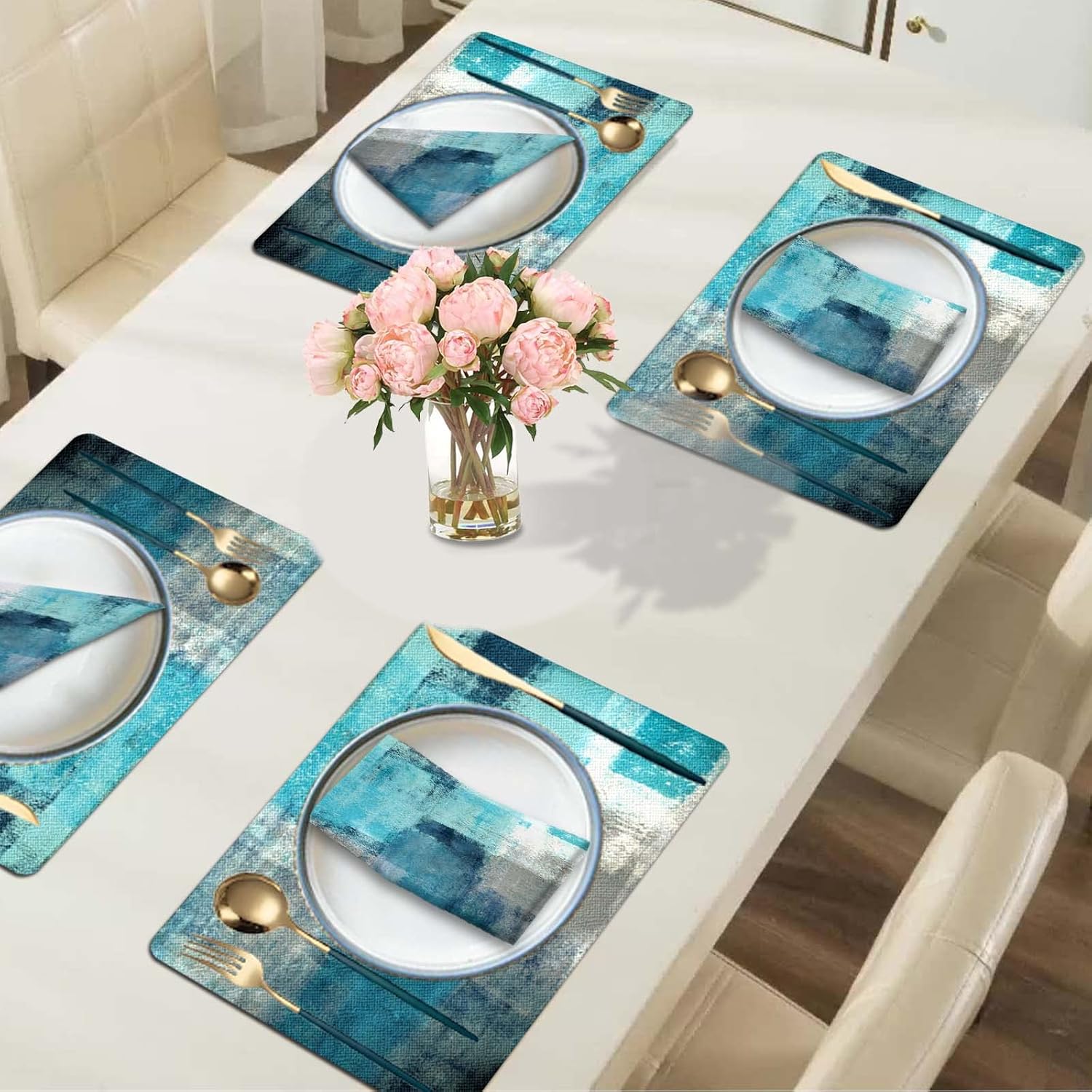 MCALK Modern Turquoise Placemat Cloth Napkin Set