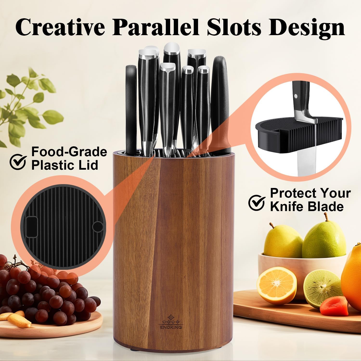 Perfect Universal Knife Holderalyzed Wooden Holder with Plastic Lid Non-Slip Eco-Friendly