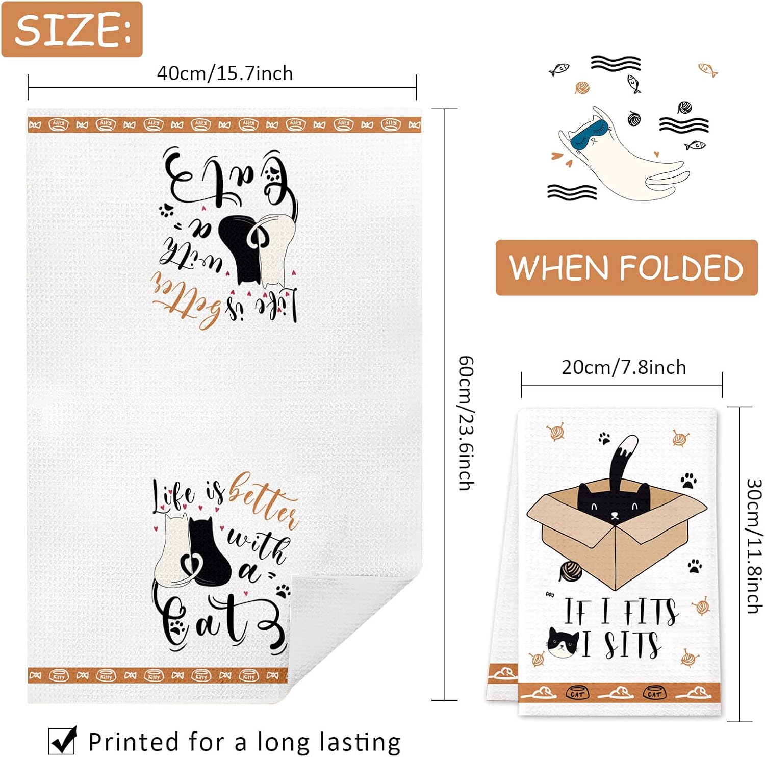 Lebsitey Cat Kitchen Towels Set