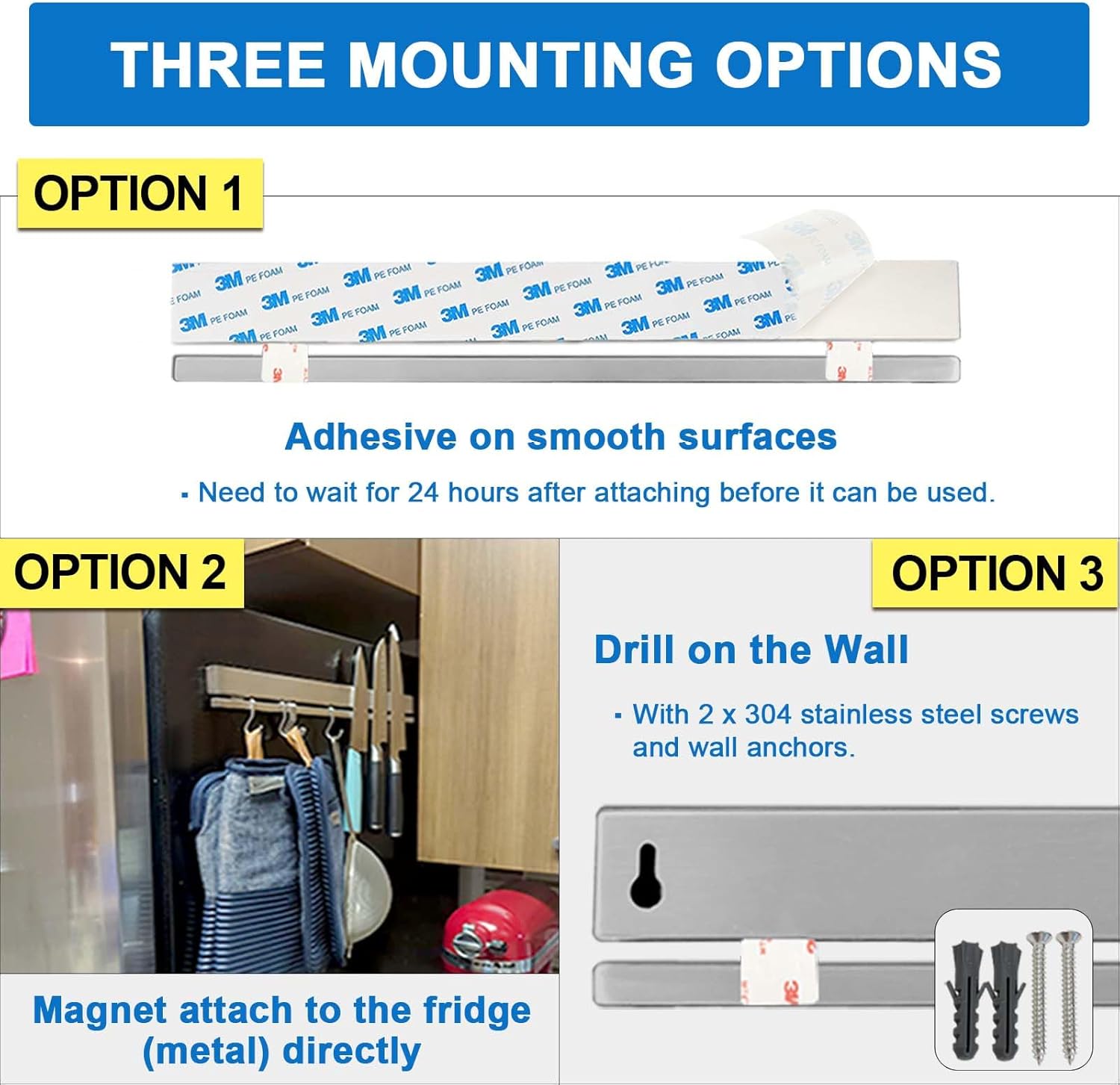17-Inch No Drill Magnetic Knife Holder with 12 Hooks