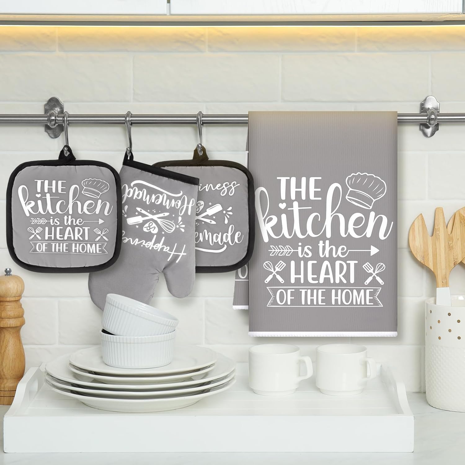 6 Pcs Farmhouse Kitchen Accessories All-Inclusive Gray Rustic Design
