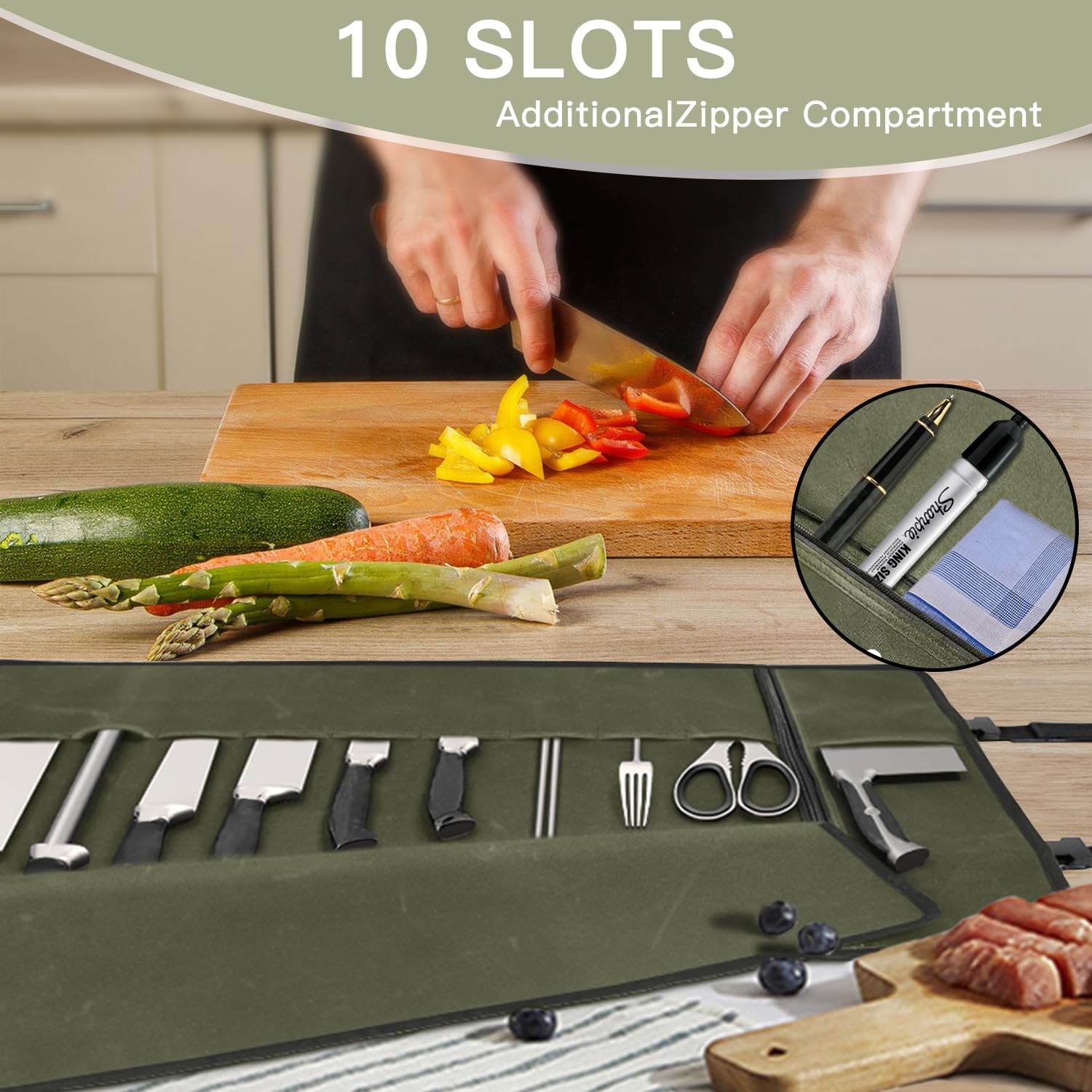 Parsuko Chef Knife Roll Bag with 10 Slots