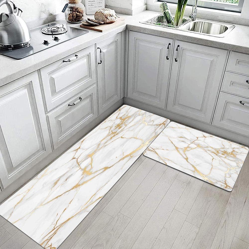 Mrcrypos Gold White Anti-Fatigue Kitchen Rugs 2-Pack