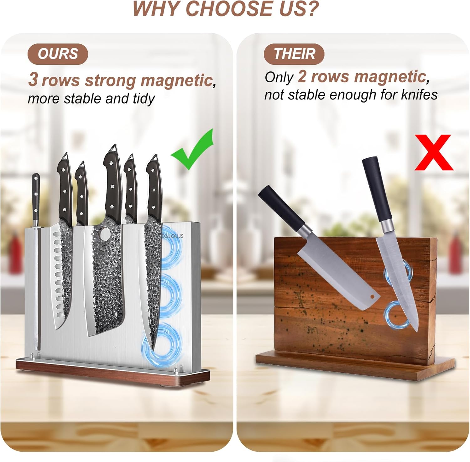 DAJOUJS Magnetic Knife Block Stainless Steel Knife Holder for Kitchen Counter