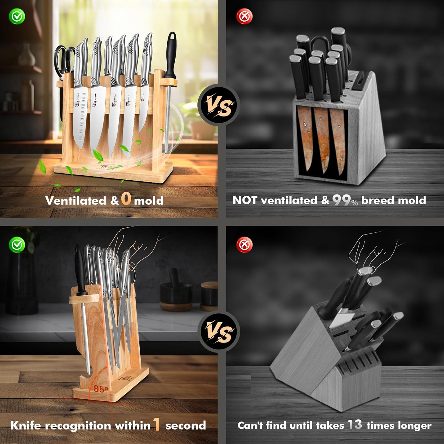 SYOKAMI 14 PCS Japanese Knife Set with Magnetic Block