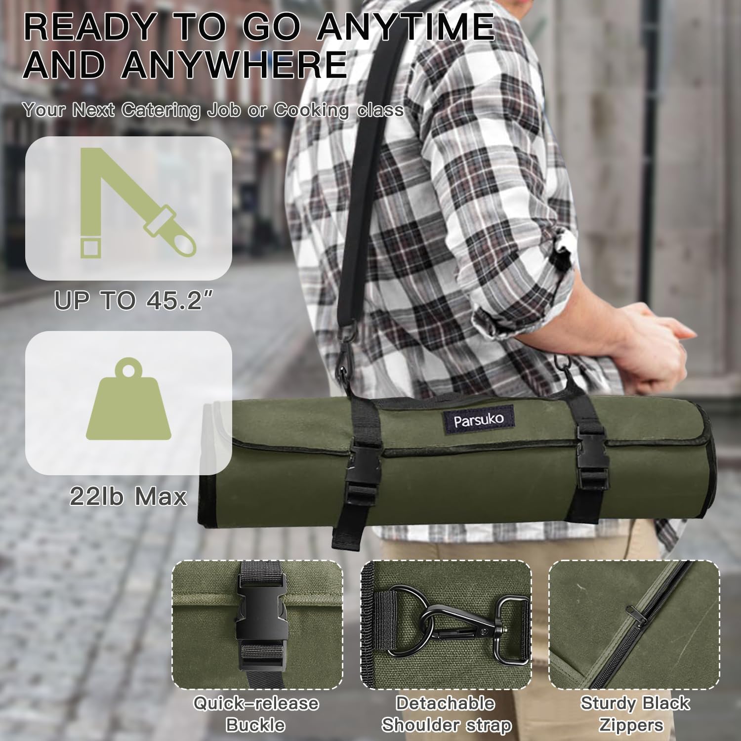 Parsuko Chef Knife Roll Bag with 10 Slots