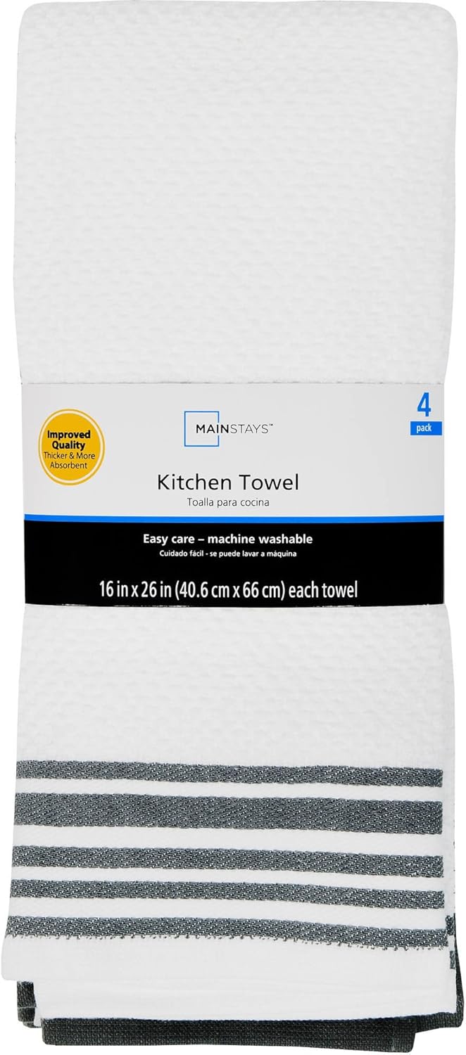 Mainstay Kitchen Towels Set of 4 - Gray and White Kitchen Linens Dishcloths