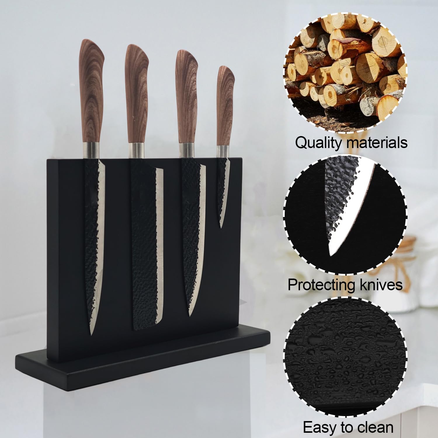 Magentic Black Acacia Knife Block
