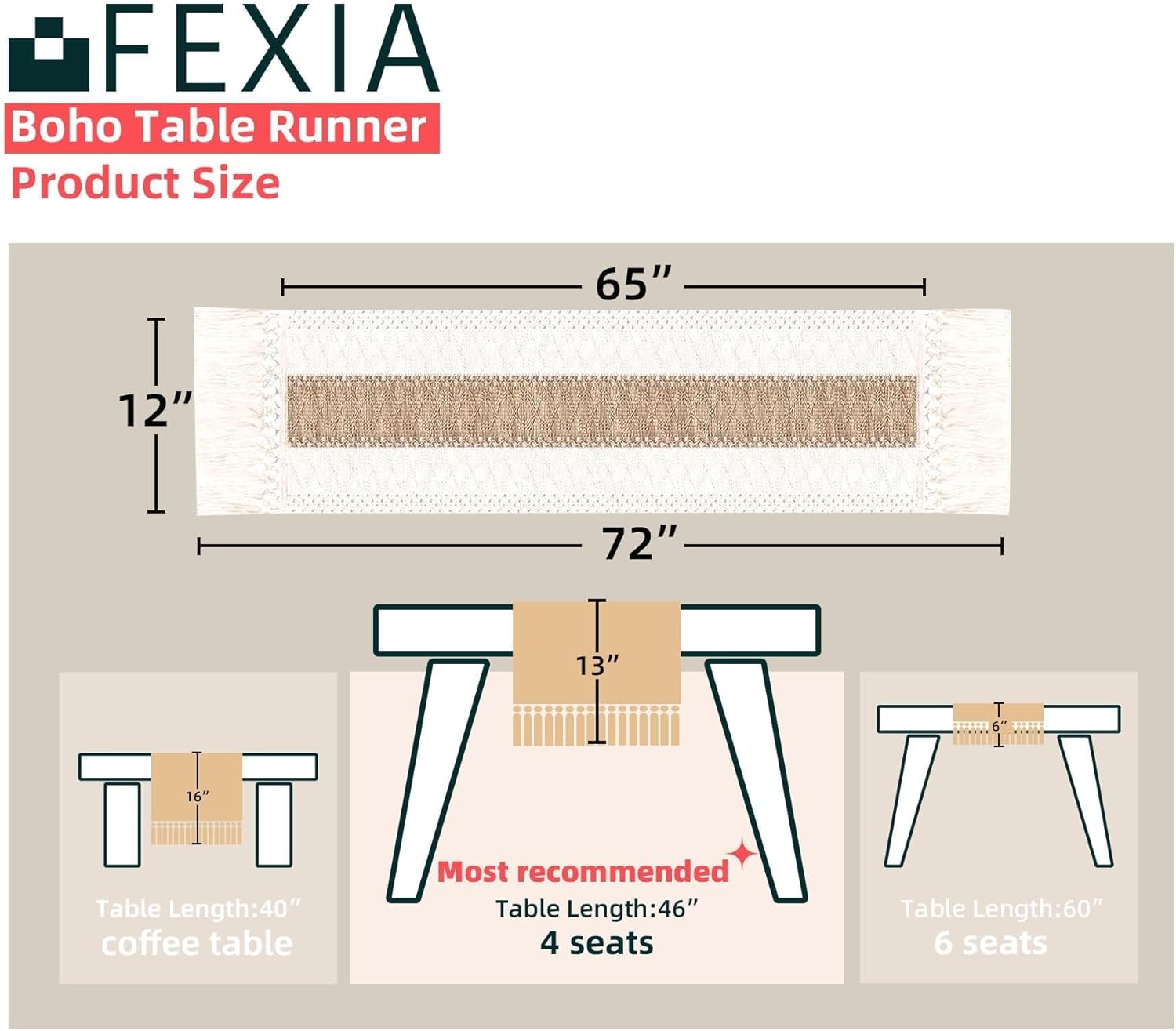 FEXIA Boho Table Runner for Rustic Christmas Decor