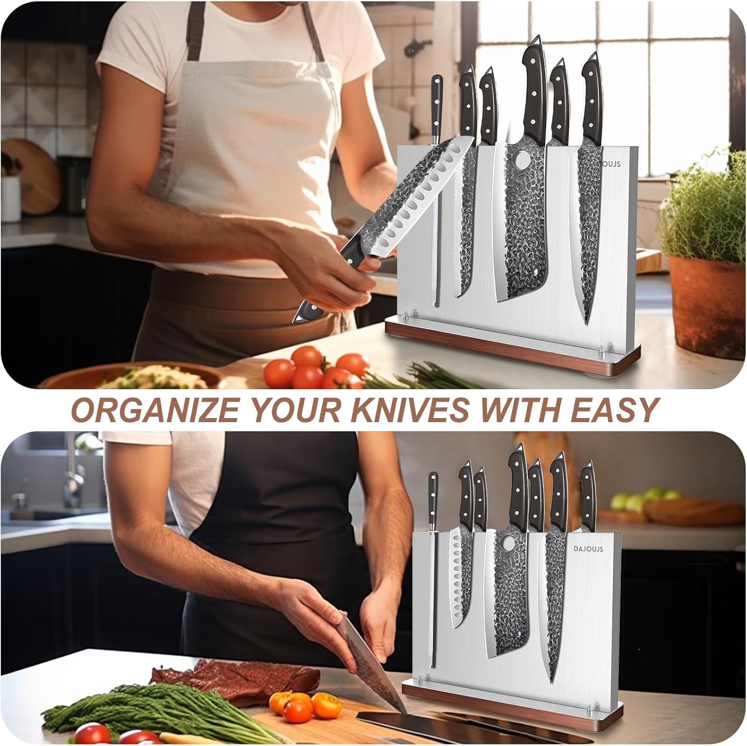 DAJOUJS Magnetic Knife Block Stainless Steel Knife Holder for Kitchen Counter