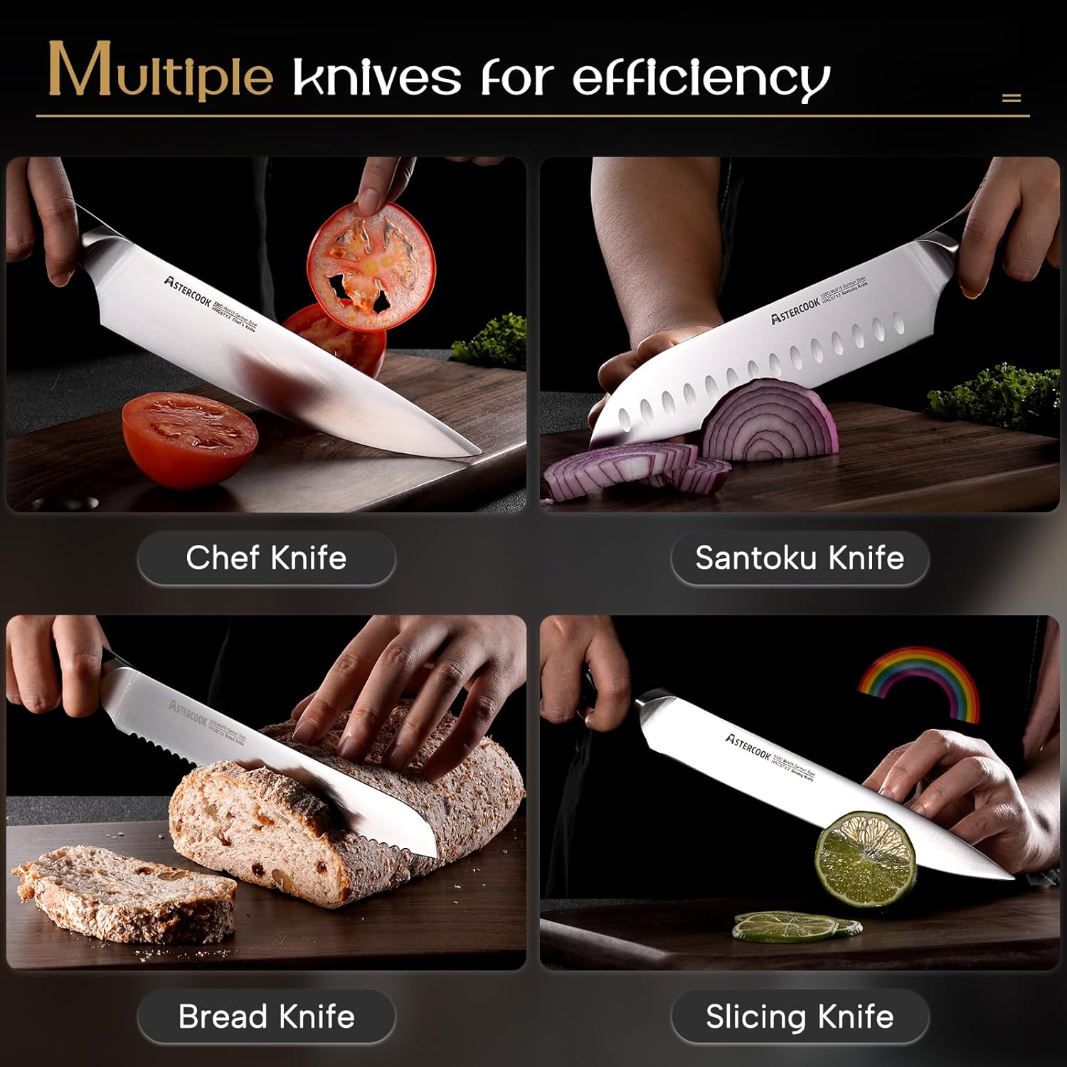15-Piece German Kitchen Knife Set with Full Tang Handles