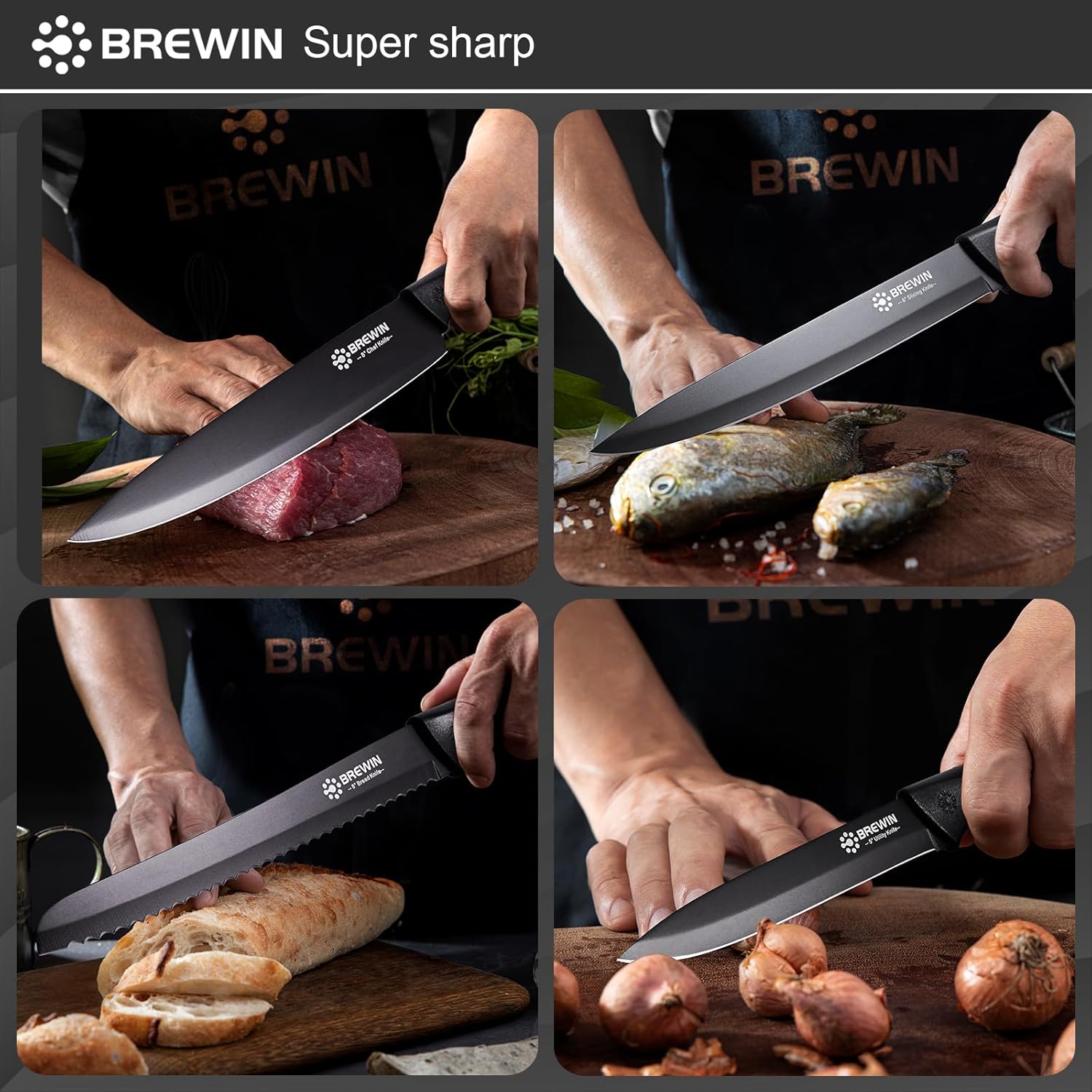 Brewin Kitchen Knife Set with Universal Block