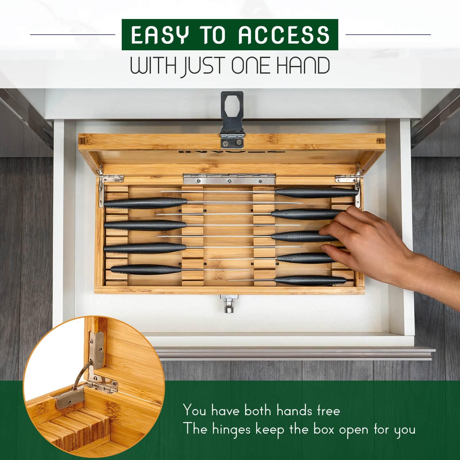 Bamboo Kitchen Knife Holder Lock Box for Kids Safe Durable