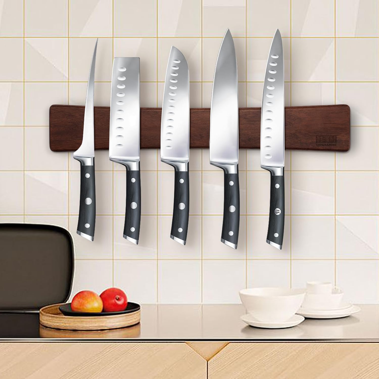 HOSHANHO Magnetic Knife Organizer - Acacia Wood 16x25x07 Replacement for Kitchen Knives