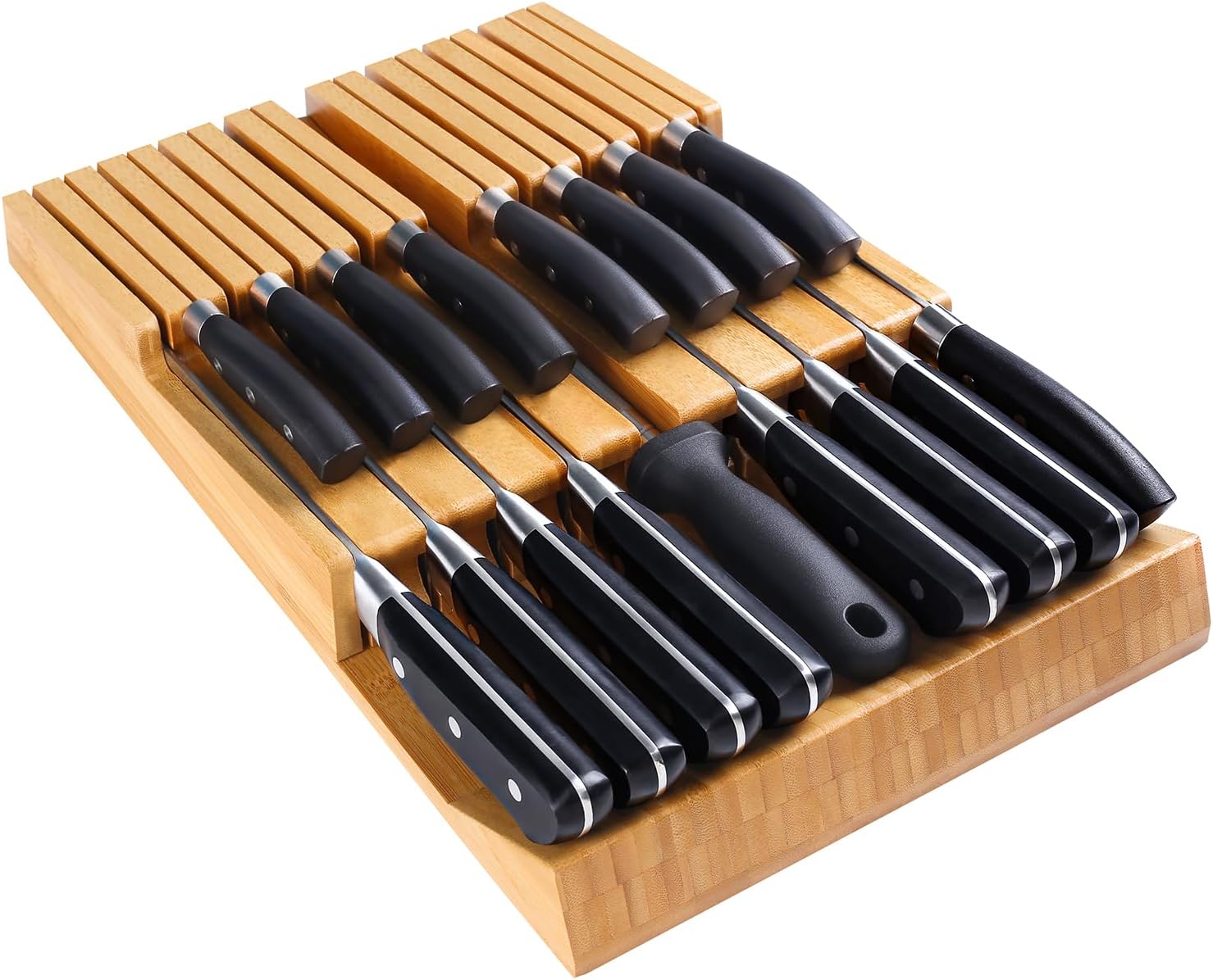 BBAMKnife Organizer with Sharpener Detachable Bamboo Knife Block for 16 Knives
