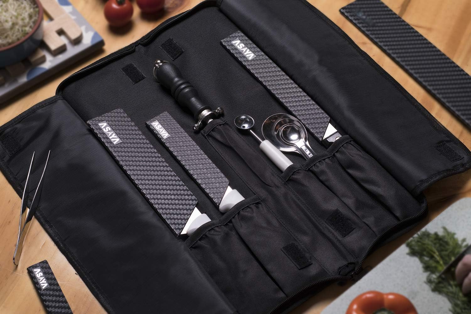 Asaya Chef Knife Roll Bag - 12 Pockets - Perfect for the Traveling Chef