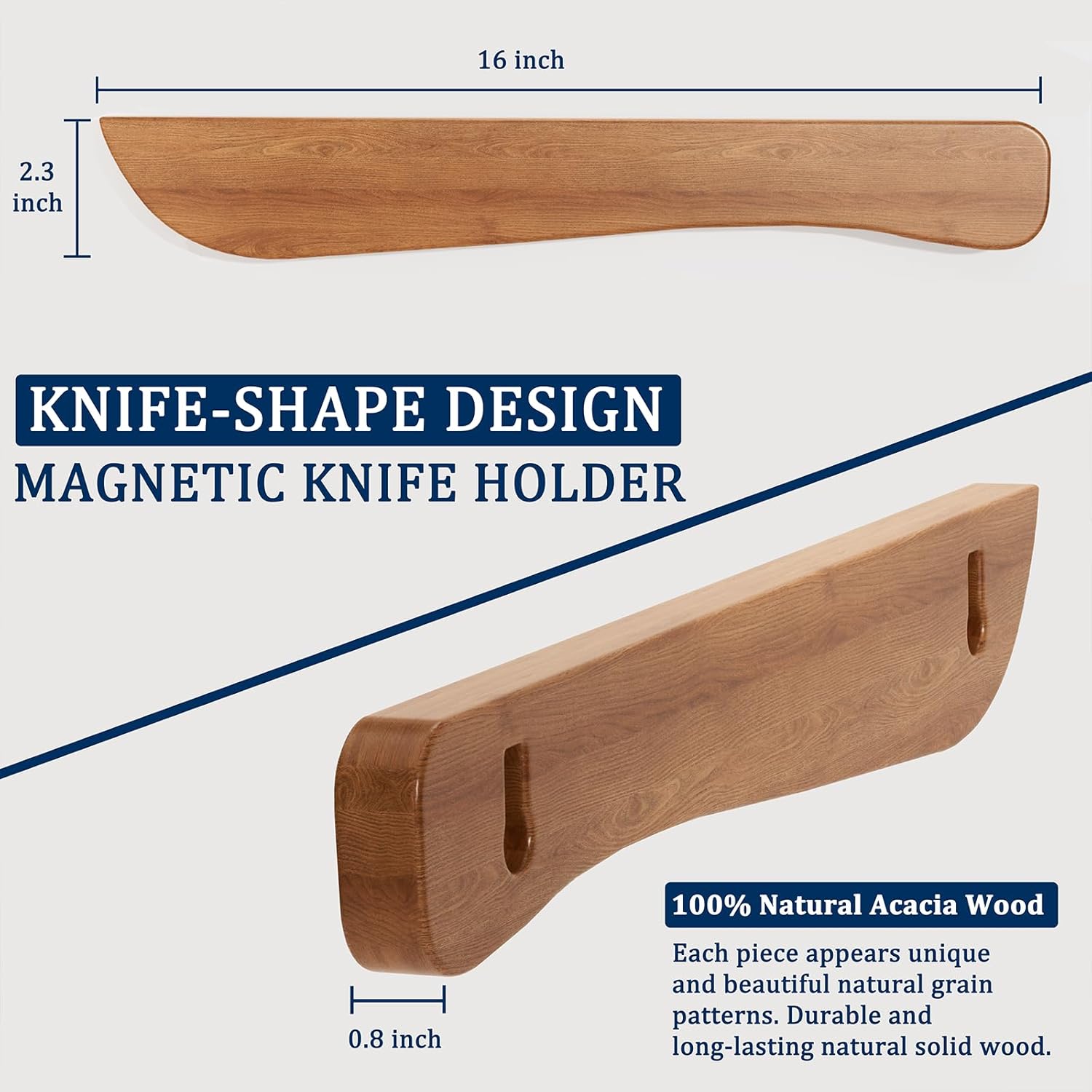 Stylish Acacia Wood Magnetic Knife Holder