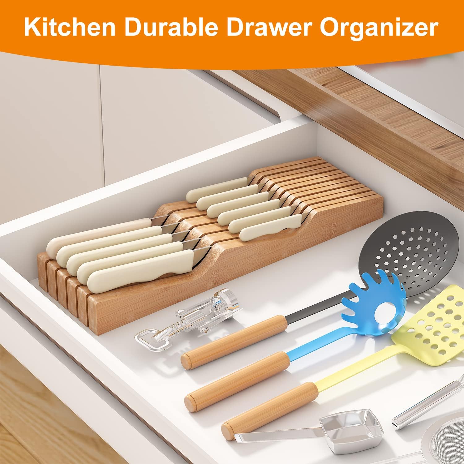 Space-Saving Bamboo Knife Block Organizer