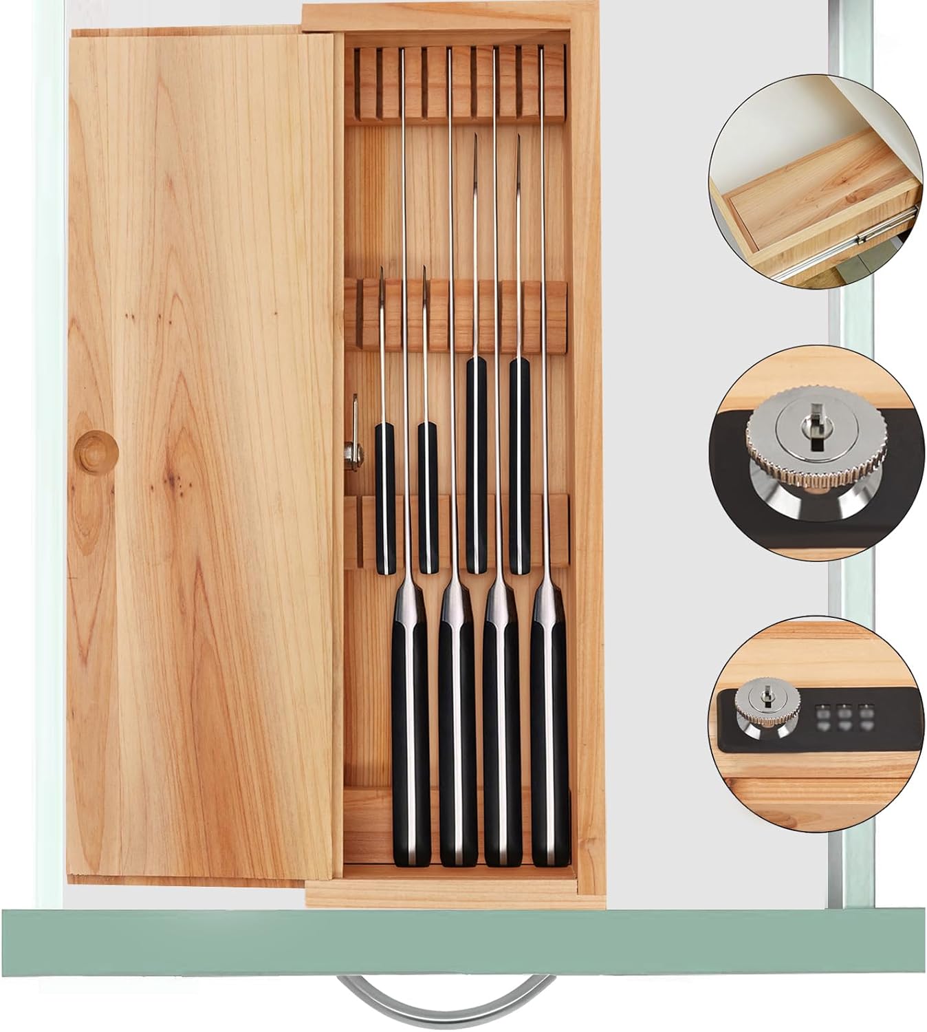 Wooden Knife Storage Box with Combination Lock