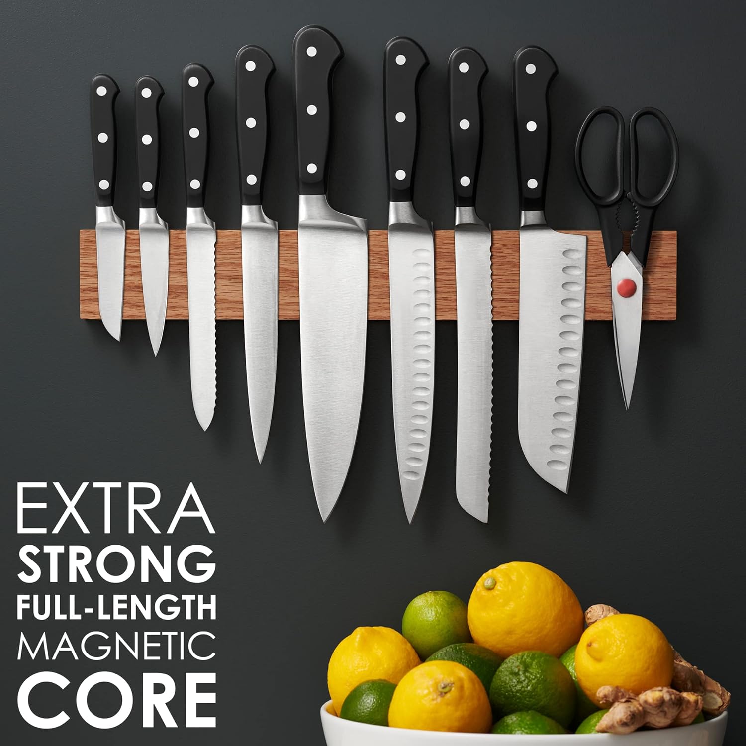 LARHN Magnetic Knife Holder 16-inch Oak for Kitchen Storage Organization