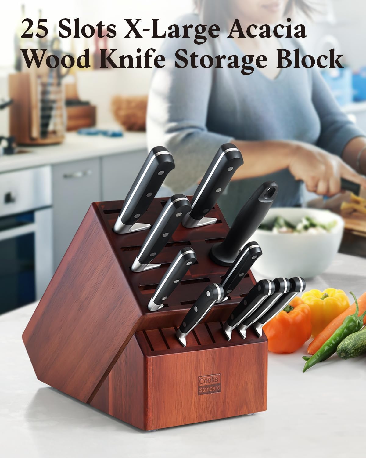 Cooks Standard Acacia Wood Knife Block Holder 25 Slots 1