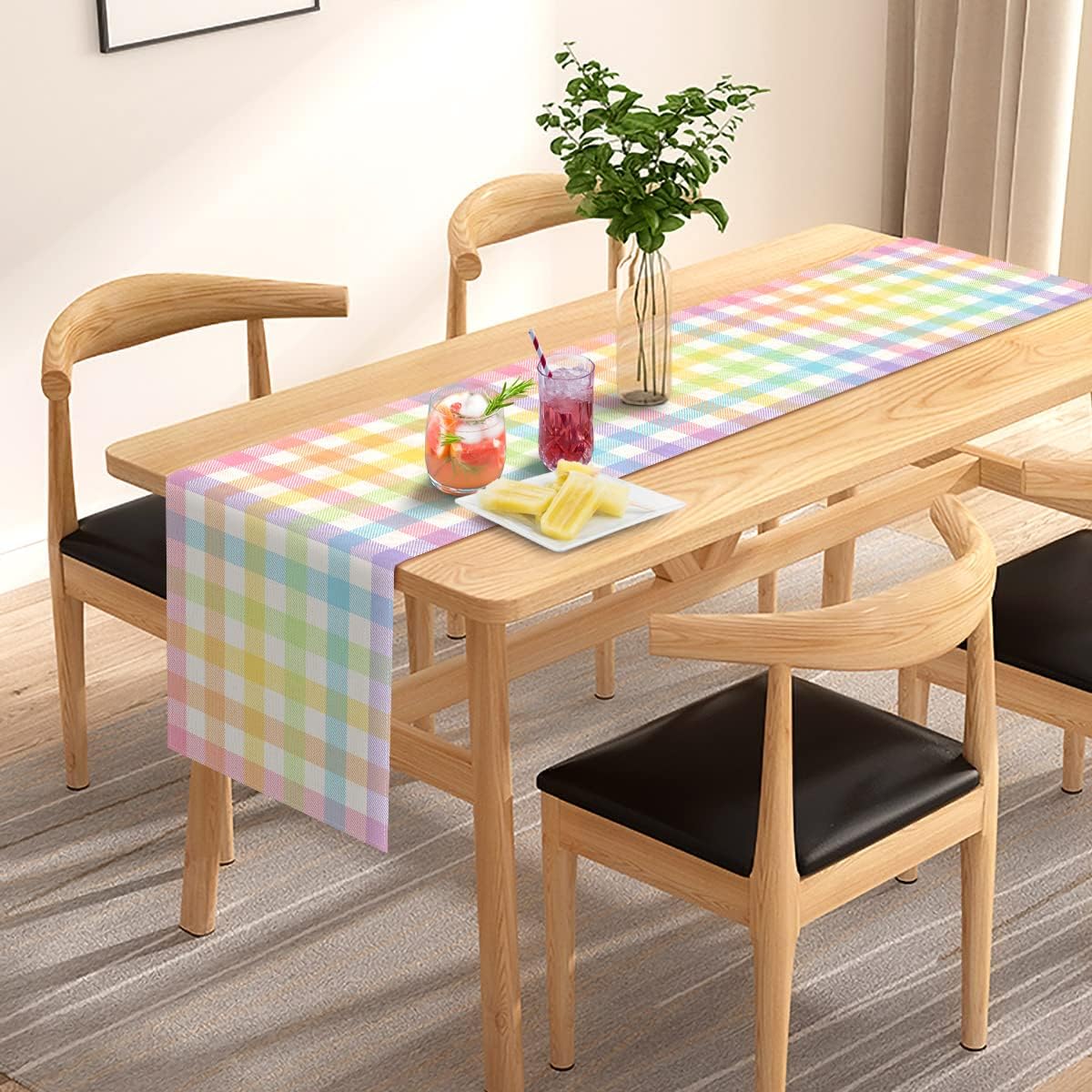 Pudodo Easter Buffalo Plaid Table Runner