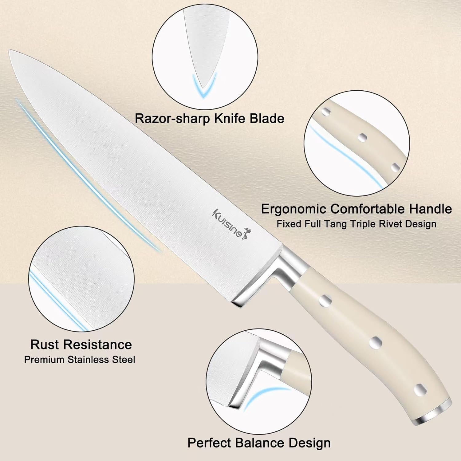 Kuisine Chef Knife Set with Built-in Sharpener 15PCS