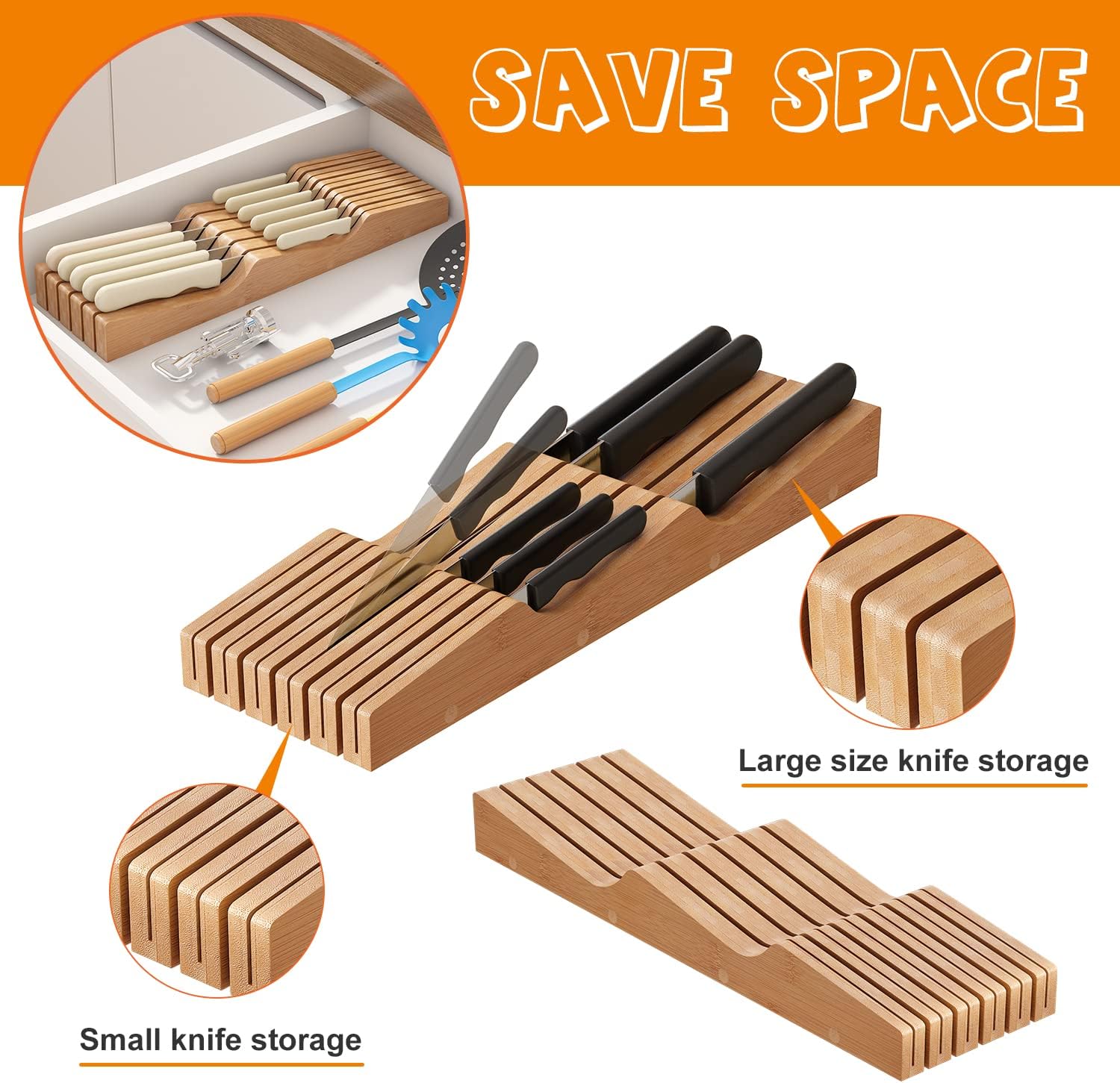 Space-Saving Bamboo Knife Block Organizer